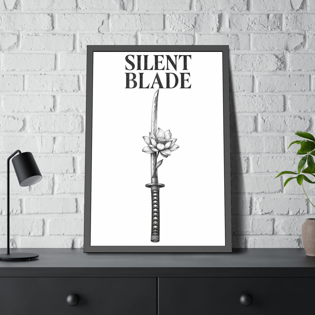 Silent Blade Framed Poster — Minimalist Samurai Sword Art Print