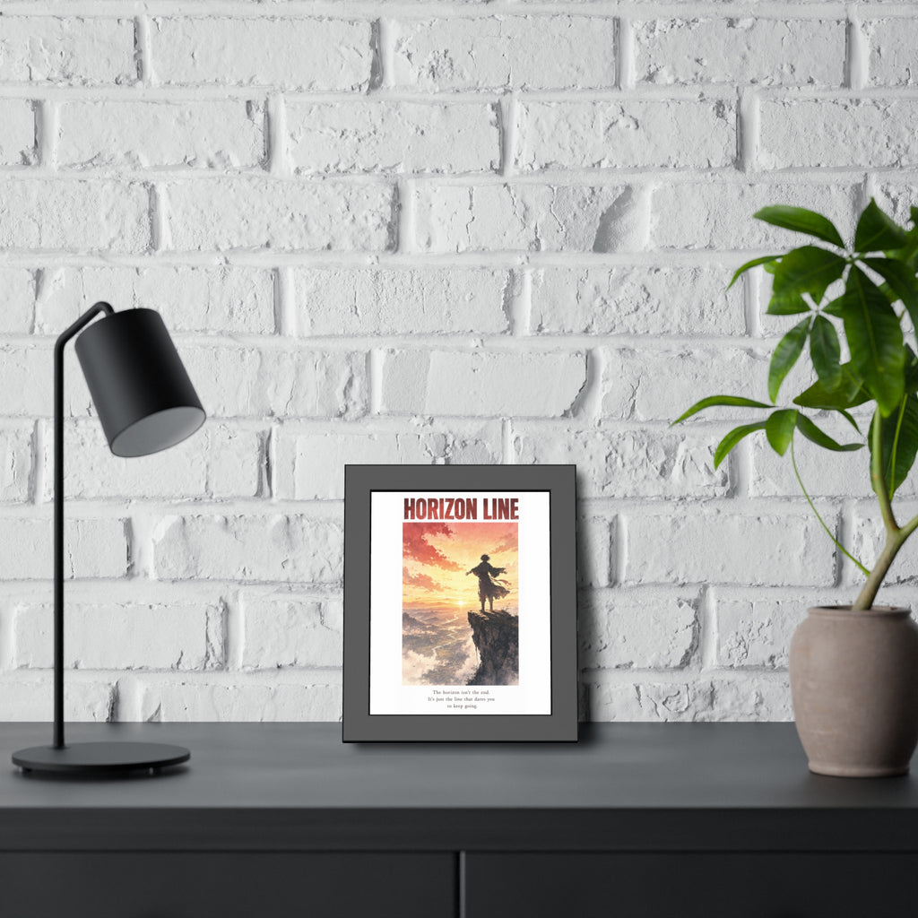 Horizon Line Framed Art Print — Inspirational Cliffside Sunset Poster