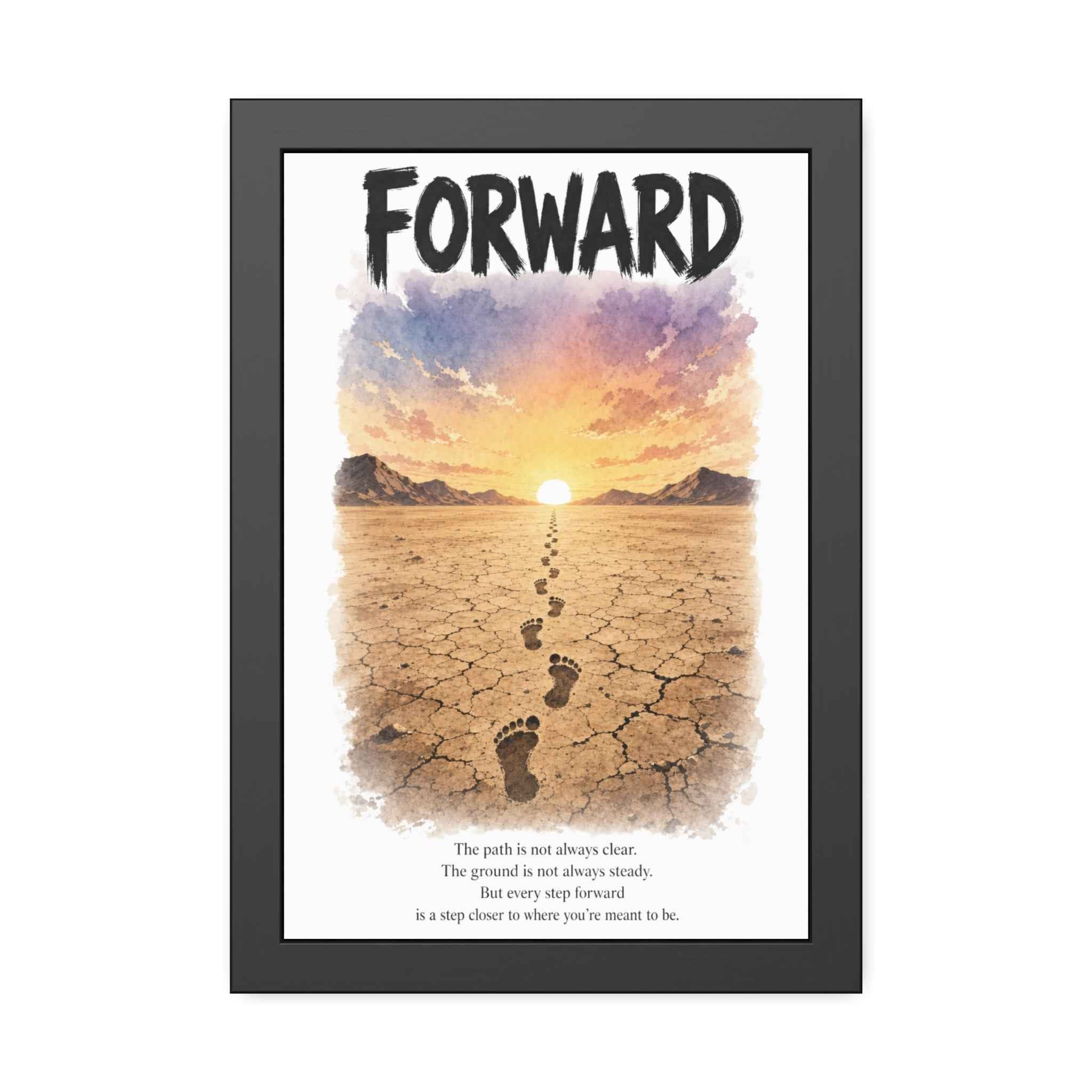 Framed Poster - 'Forward' Motivational Desert Sunrise Wall Art with Inspirational Quote