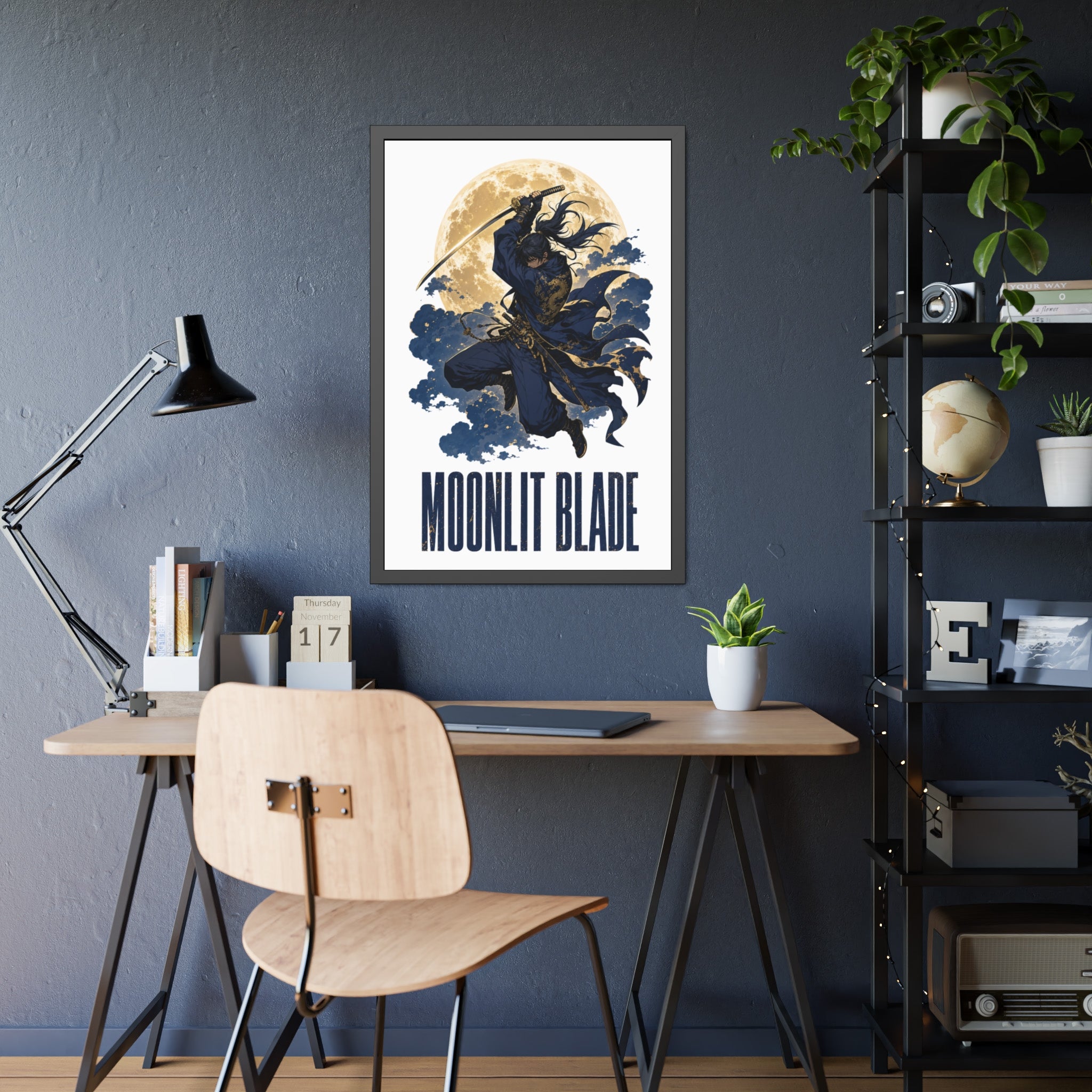 Moonlit Blade Framed Poster — Samurai Ninja Art Print