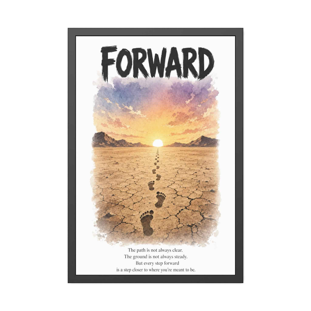 Framed Poster - 'Forward' Motivational Desert Sunrise Wall Art with Inspirational Quote