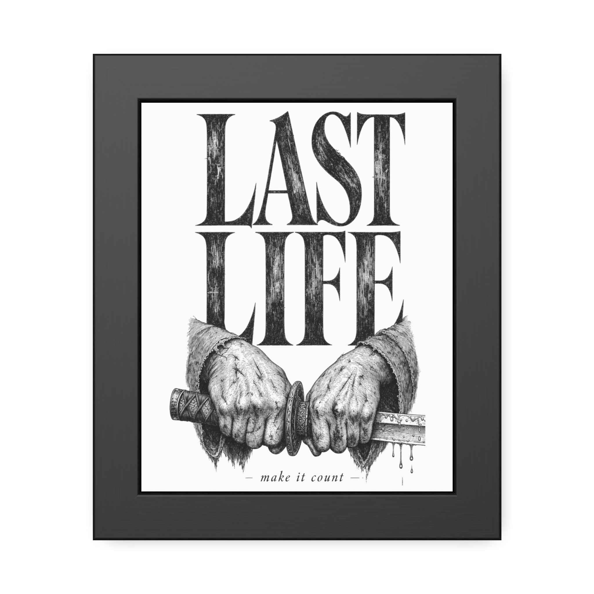 Framed Poster – "Last Life" Black & White Illustrated Art Print