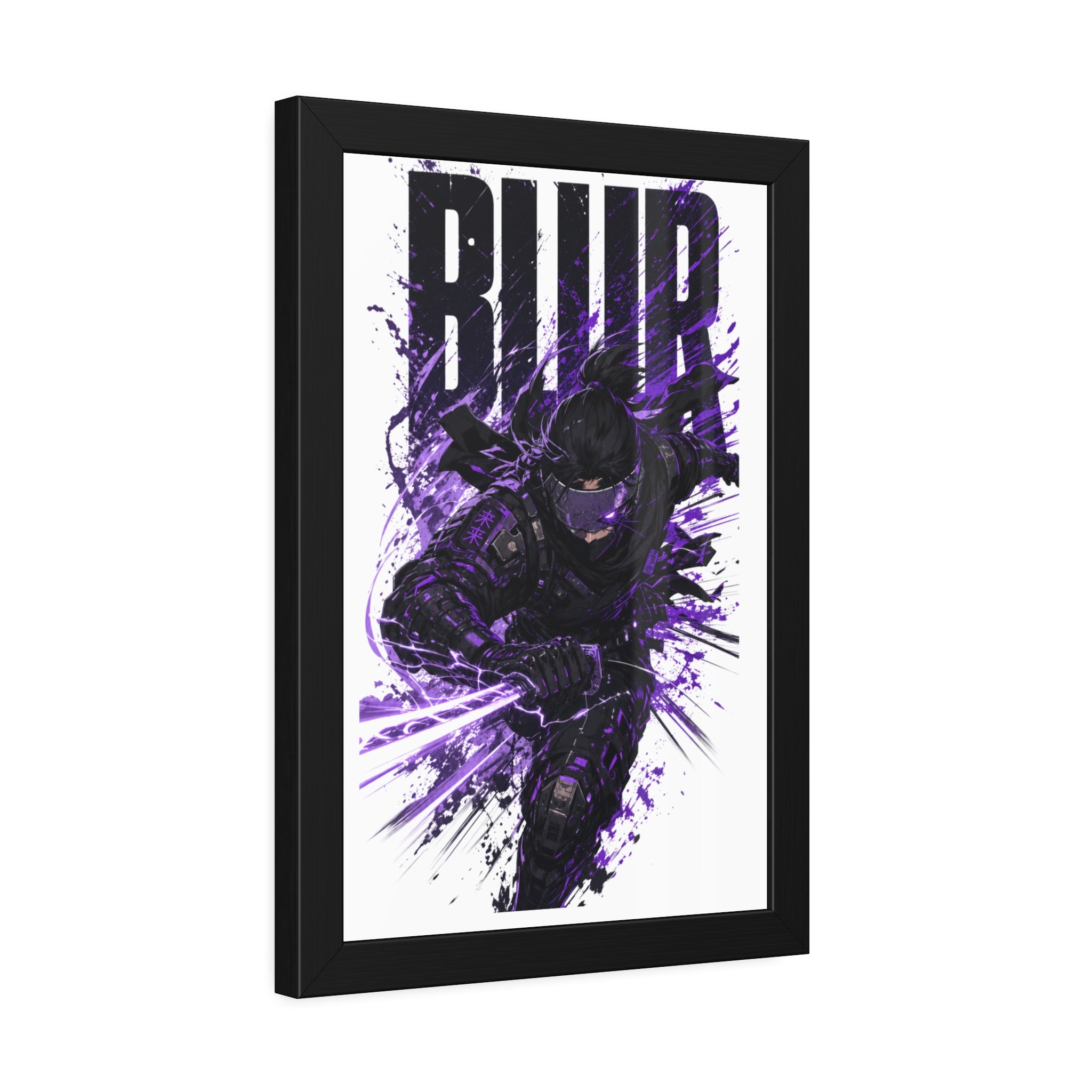 Blur Ninja Framed Poster — Purple Action Art Print