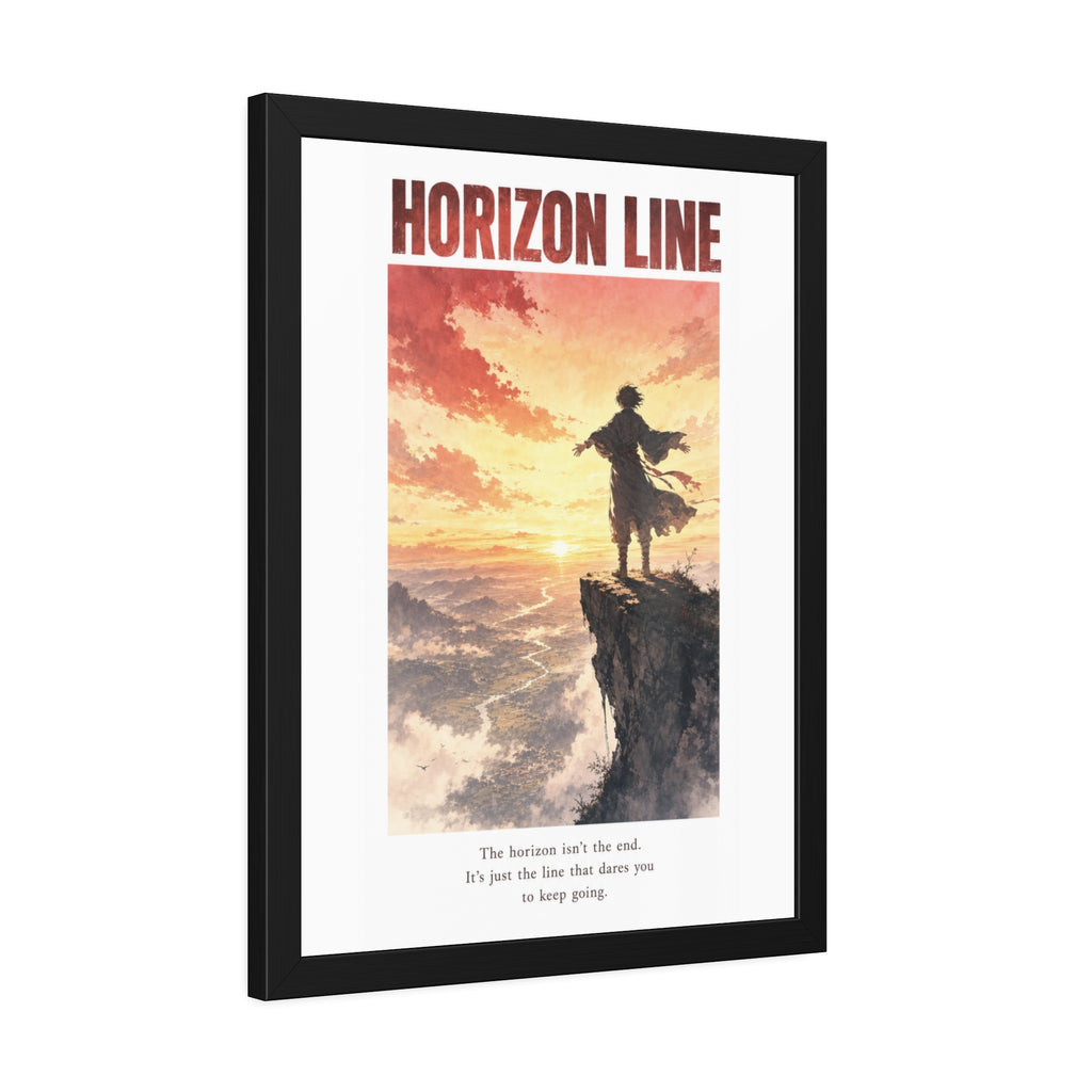 Horizon Line Framed Art Print — Inspirational Cliffside Sunset Poster