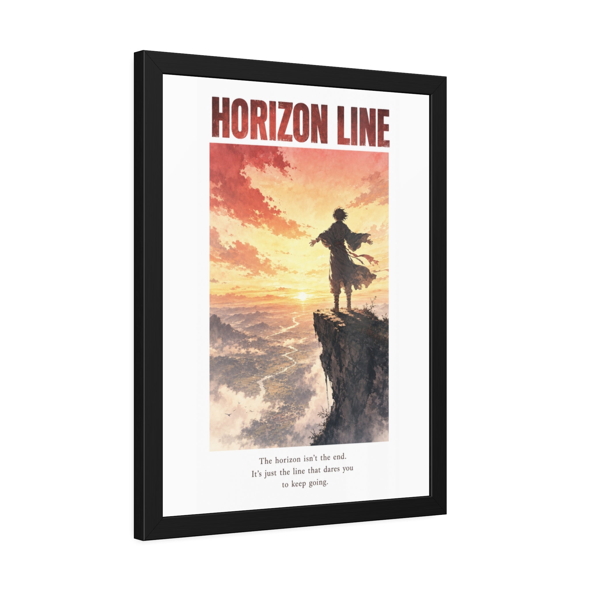 Horizon Line Framed Art Print — Inspirational Cliffside Sunset Poster
