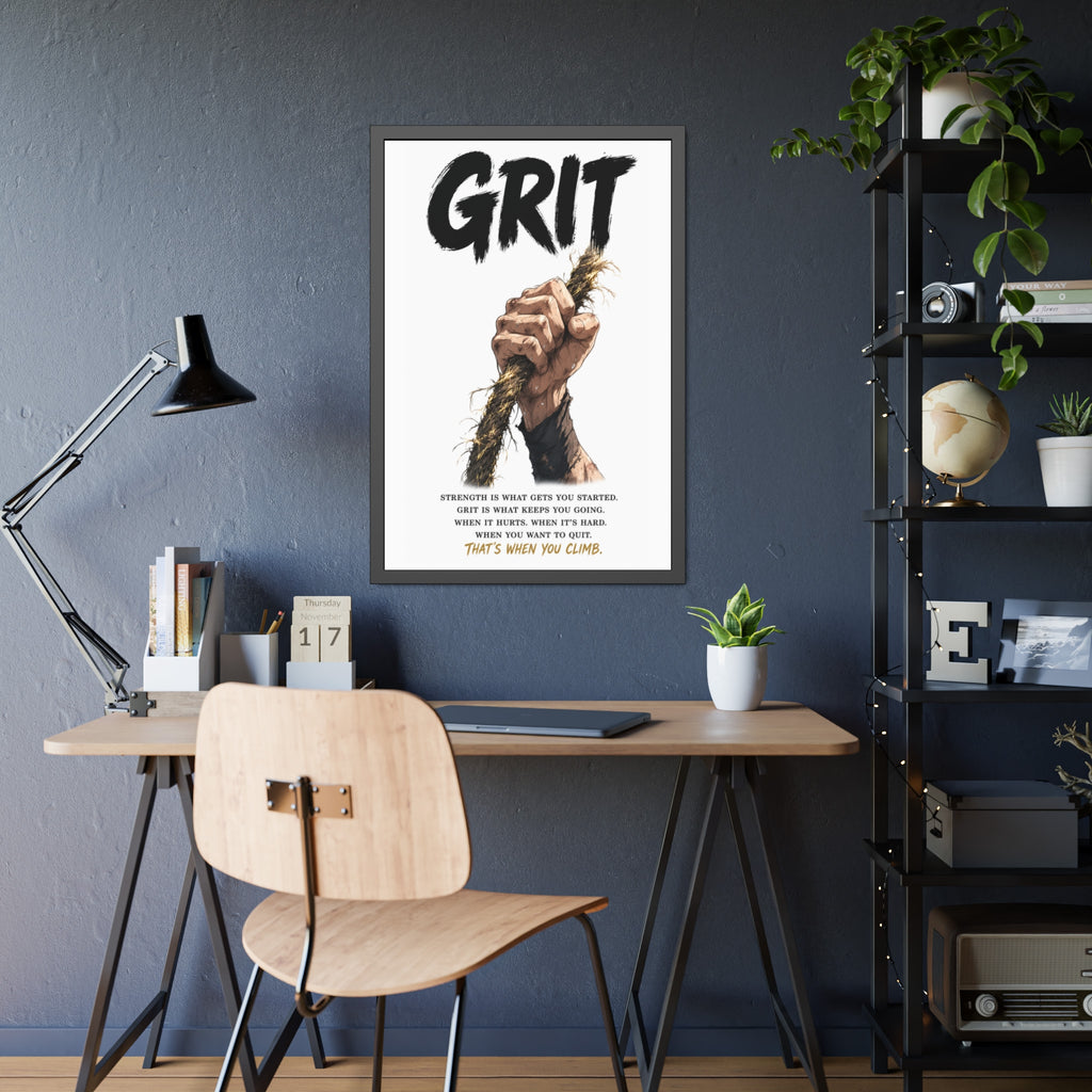Grit Motivational Framed Poster — Inspirational Climbing Wall Art