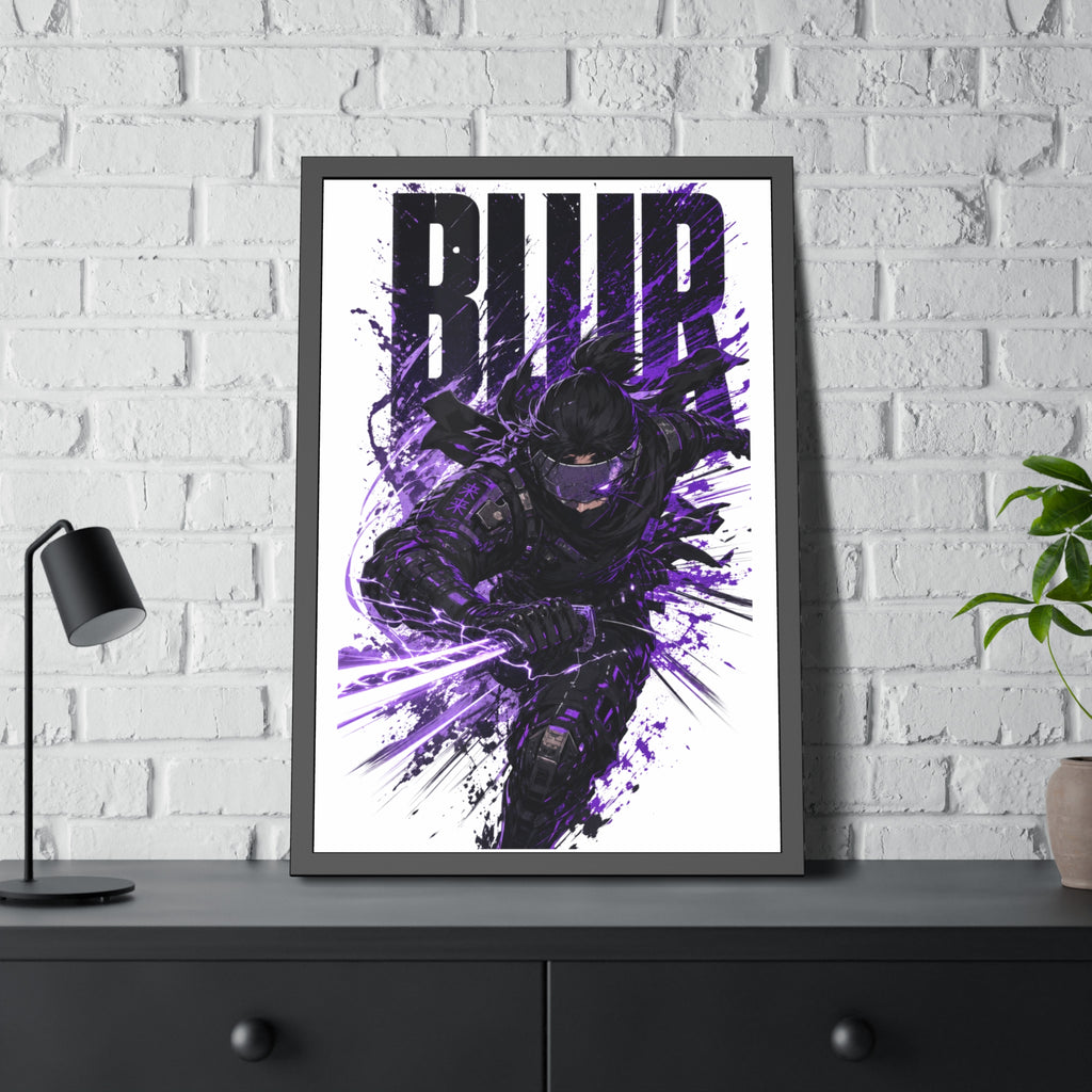 Blur Ninja Framed Poster — Purple Action Art Print