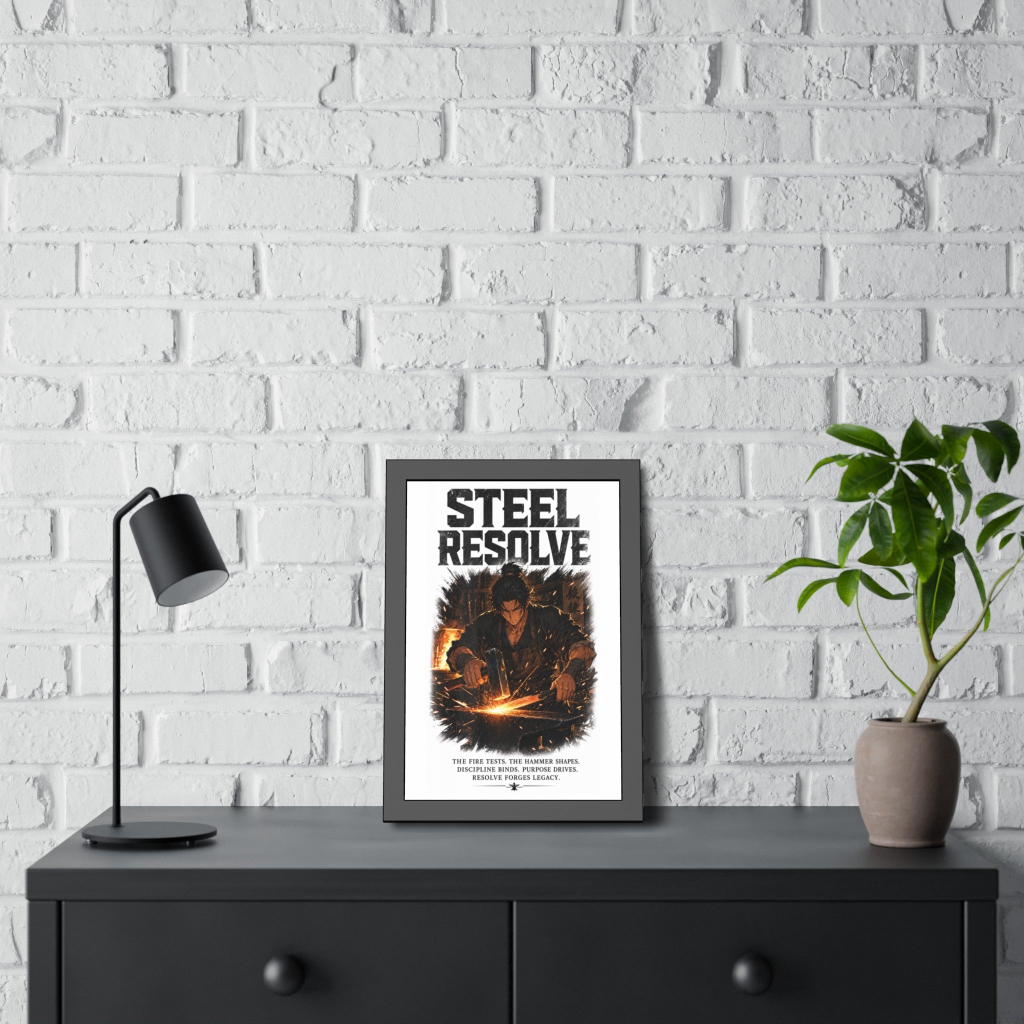 Framed Poster — "Steel Resolve" Blacksmith Motivational Art Print