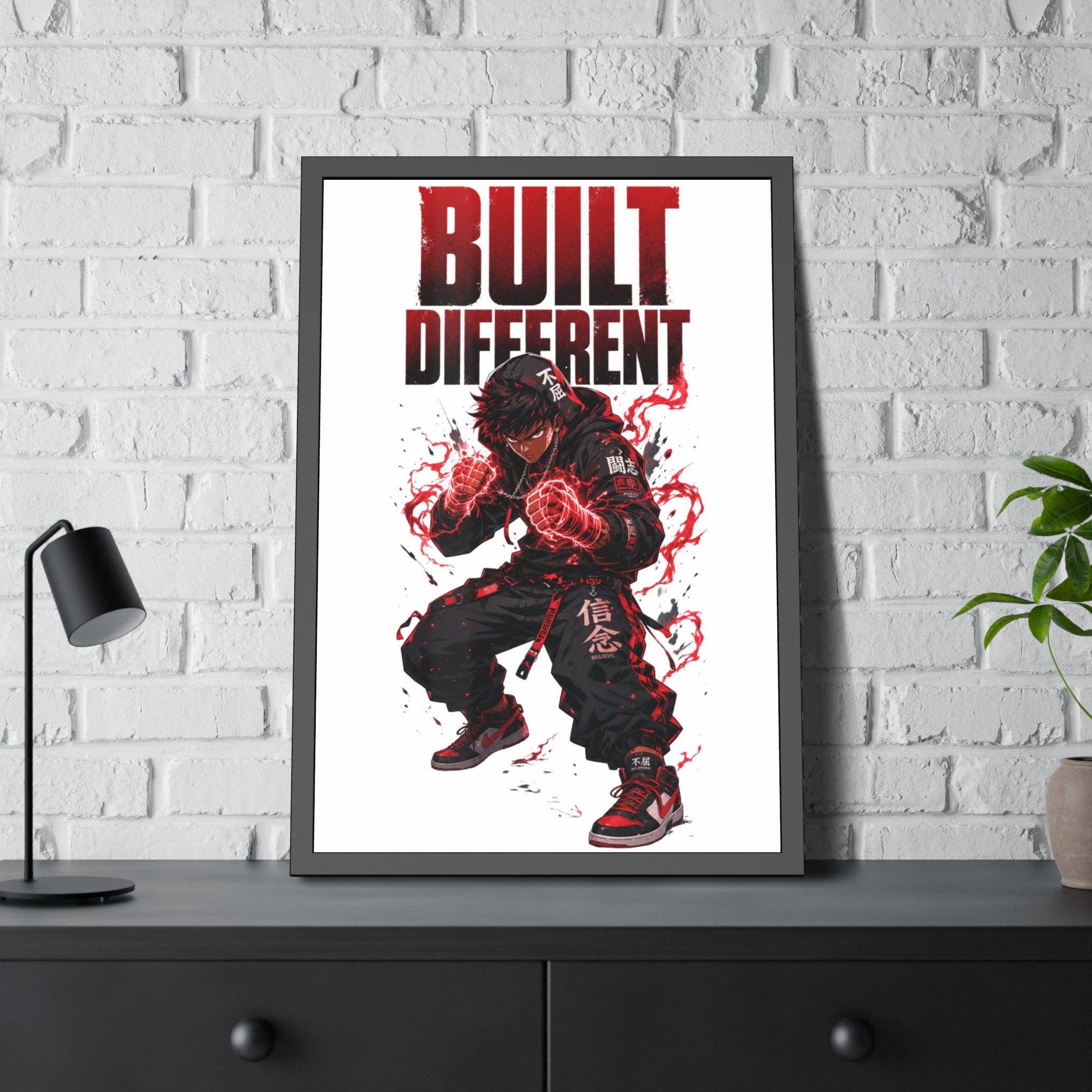 Built Different Framed Poster — Anime Streetwear Motivational Wall Art