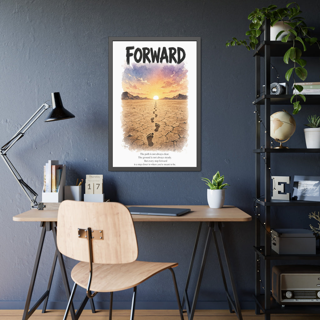 Framed Poster - 'Forward' Motivational Desert Sunrise Wall Art with Inspirational Quote