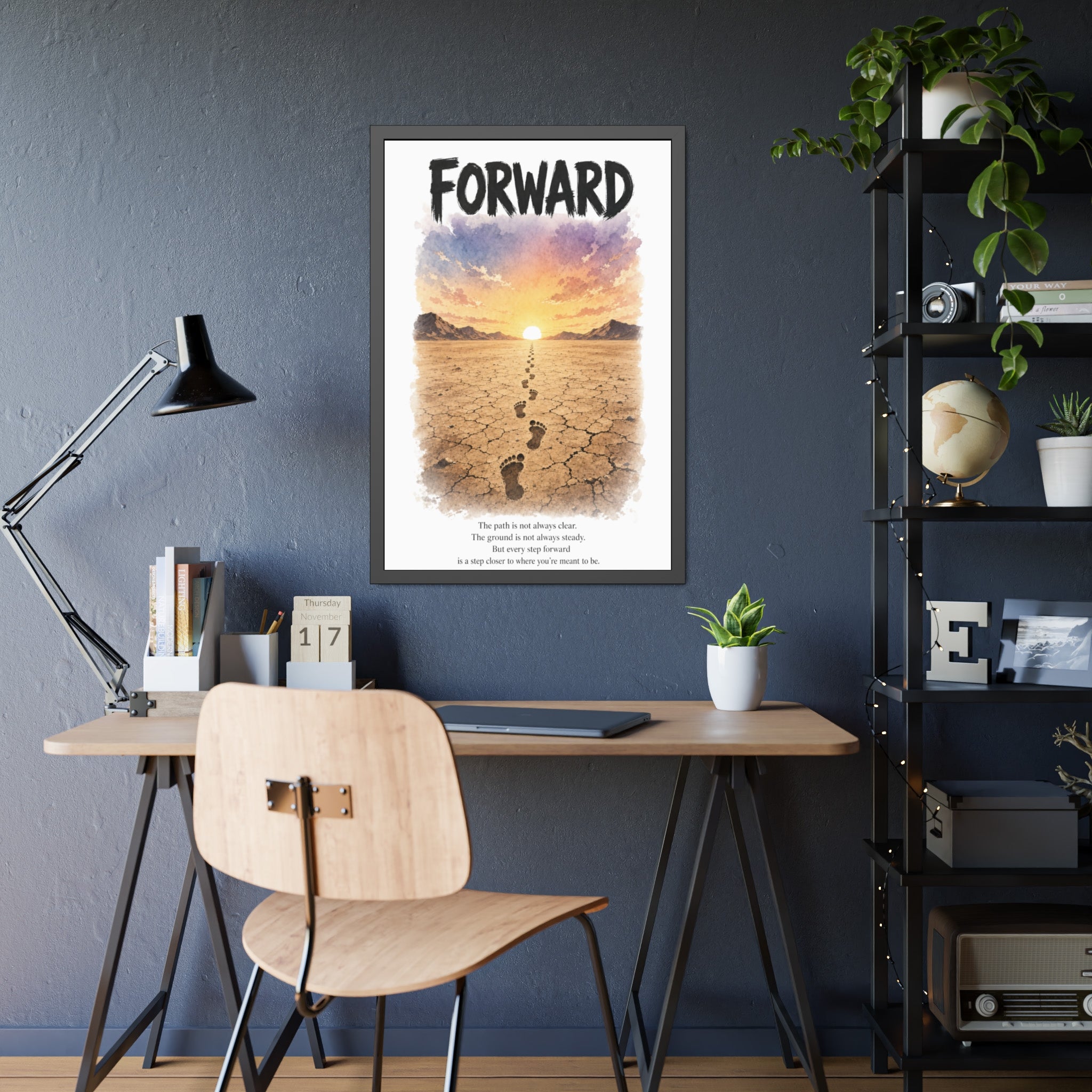 Framed Poster - 'Forward' Motivational Desert Sunrise Wall Art with Inspirational Quote
