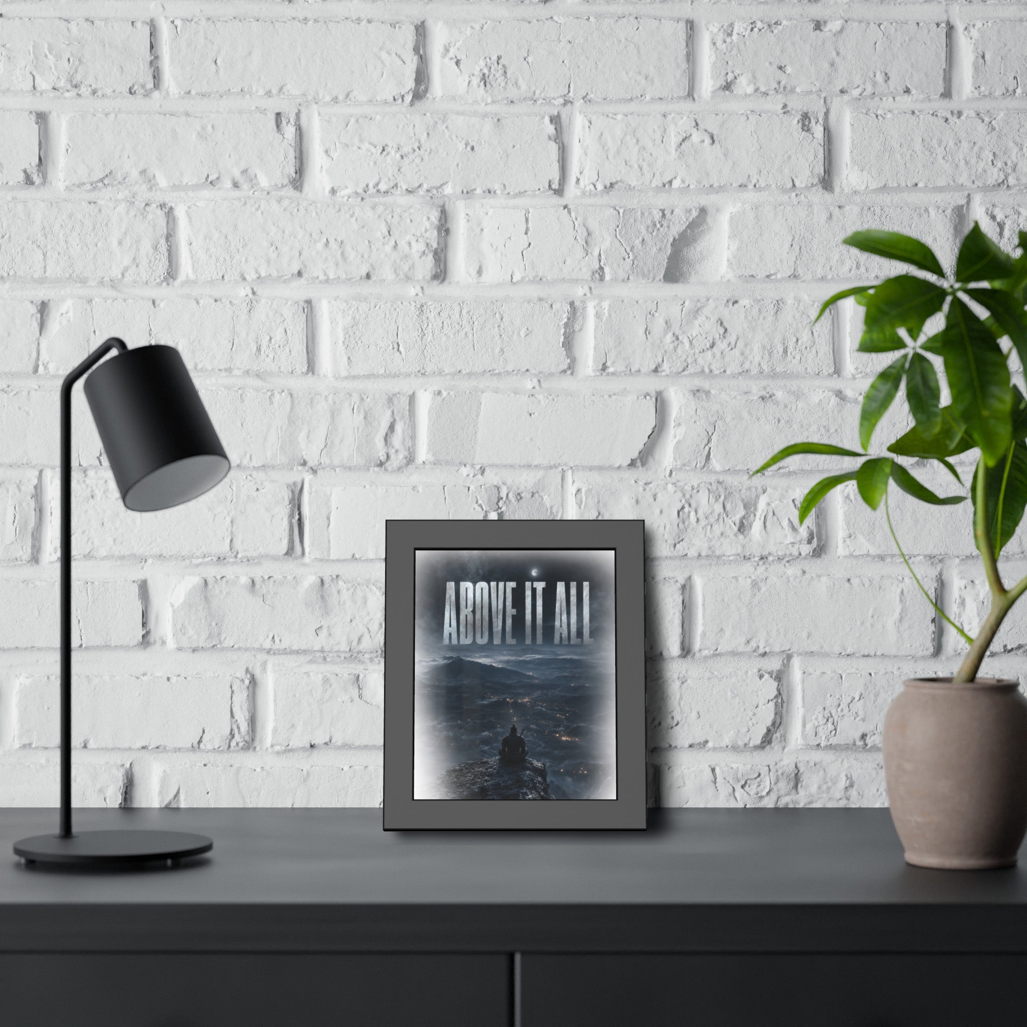 Above It All Framed Poster — Moody Mountain Nightscape Wall Art