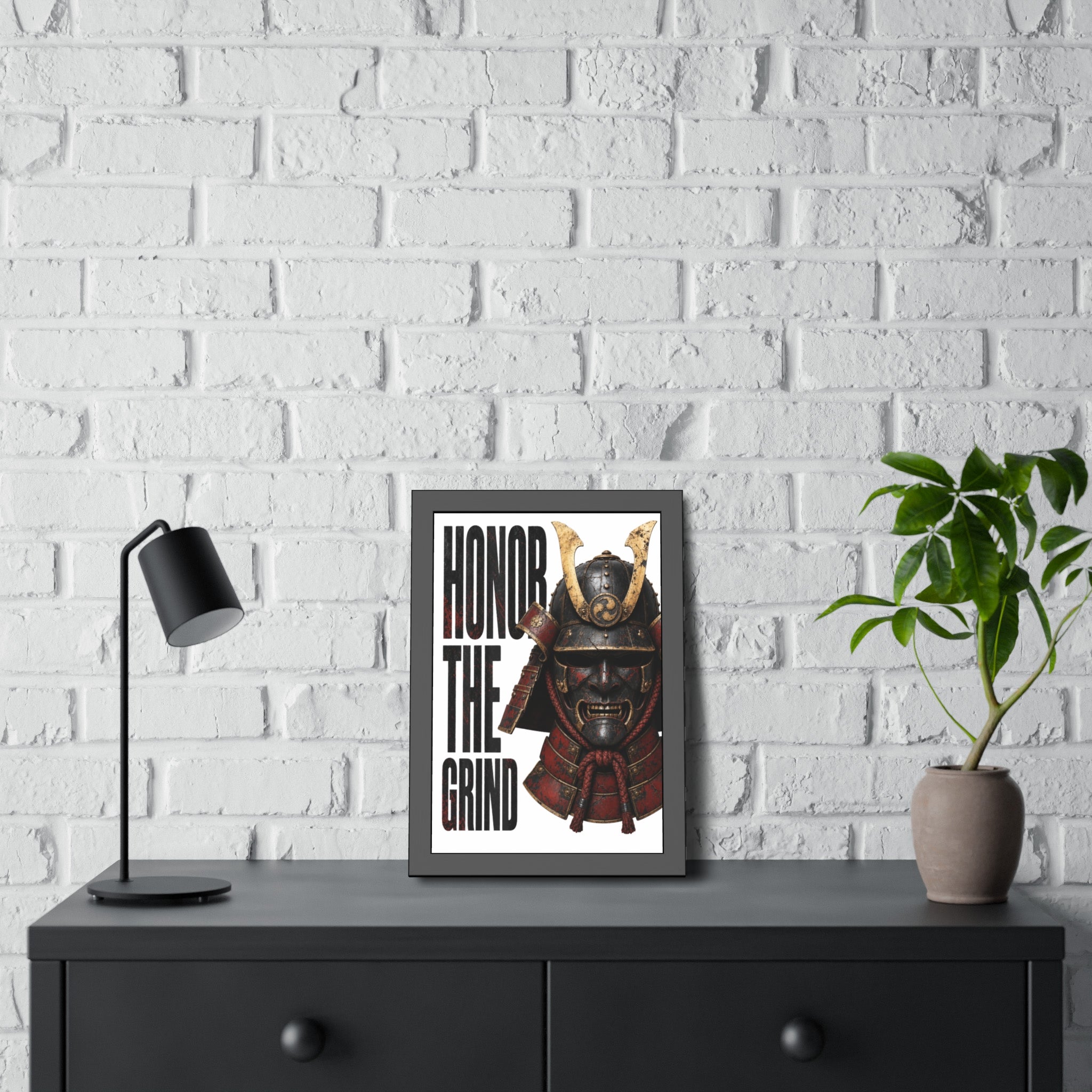 Honor the Grind Samurai Poster — Motivational Framed Art Print