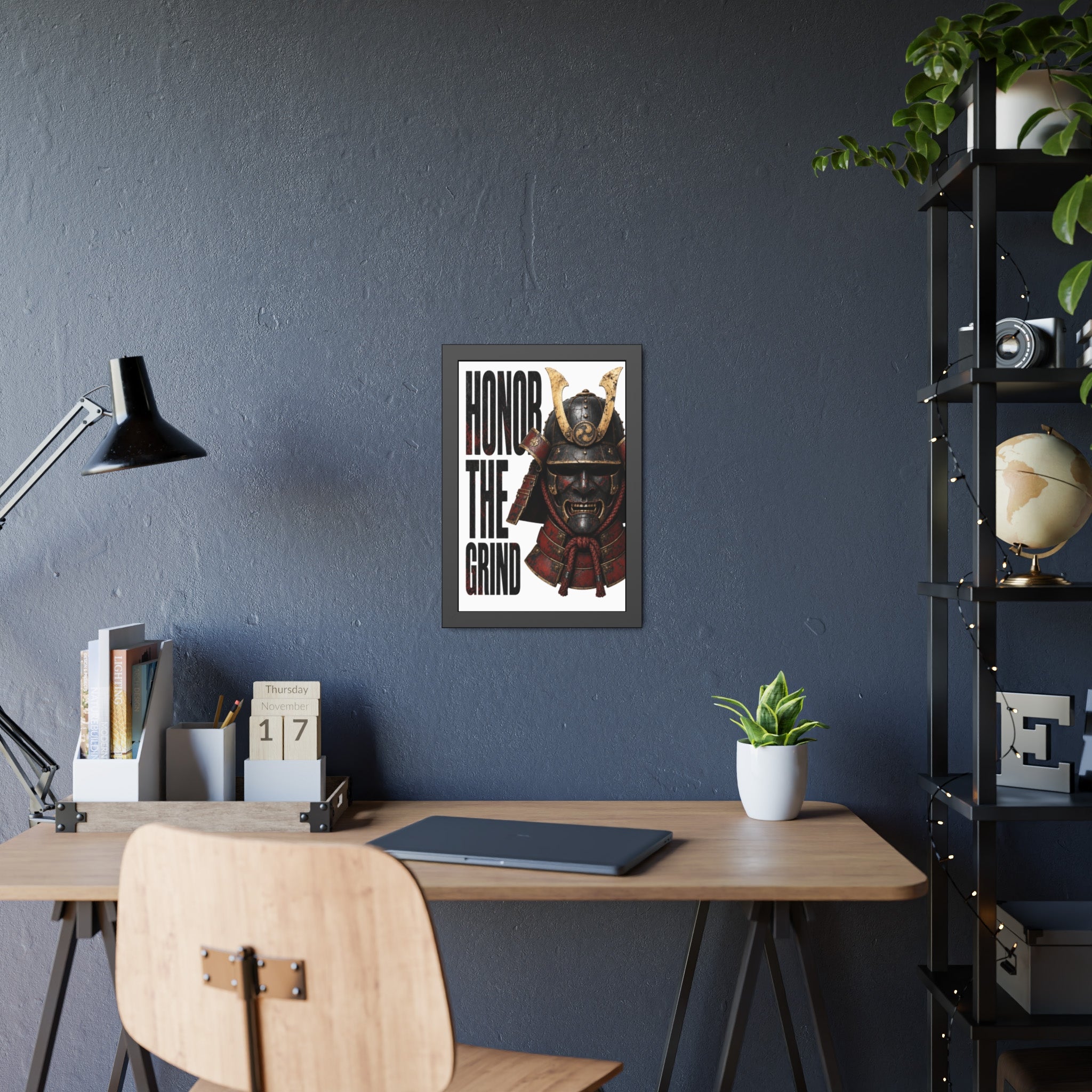 Honor the Grind Samurai Poster — Motivational Framed Art Print