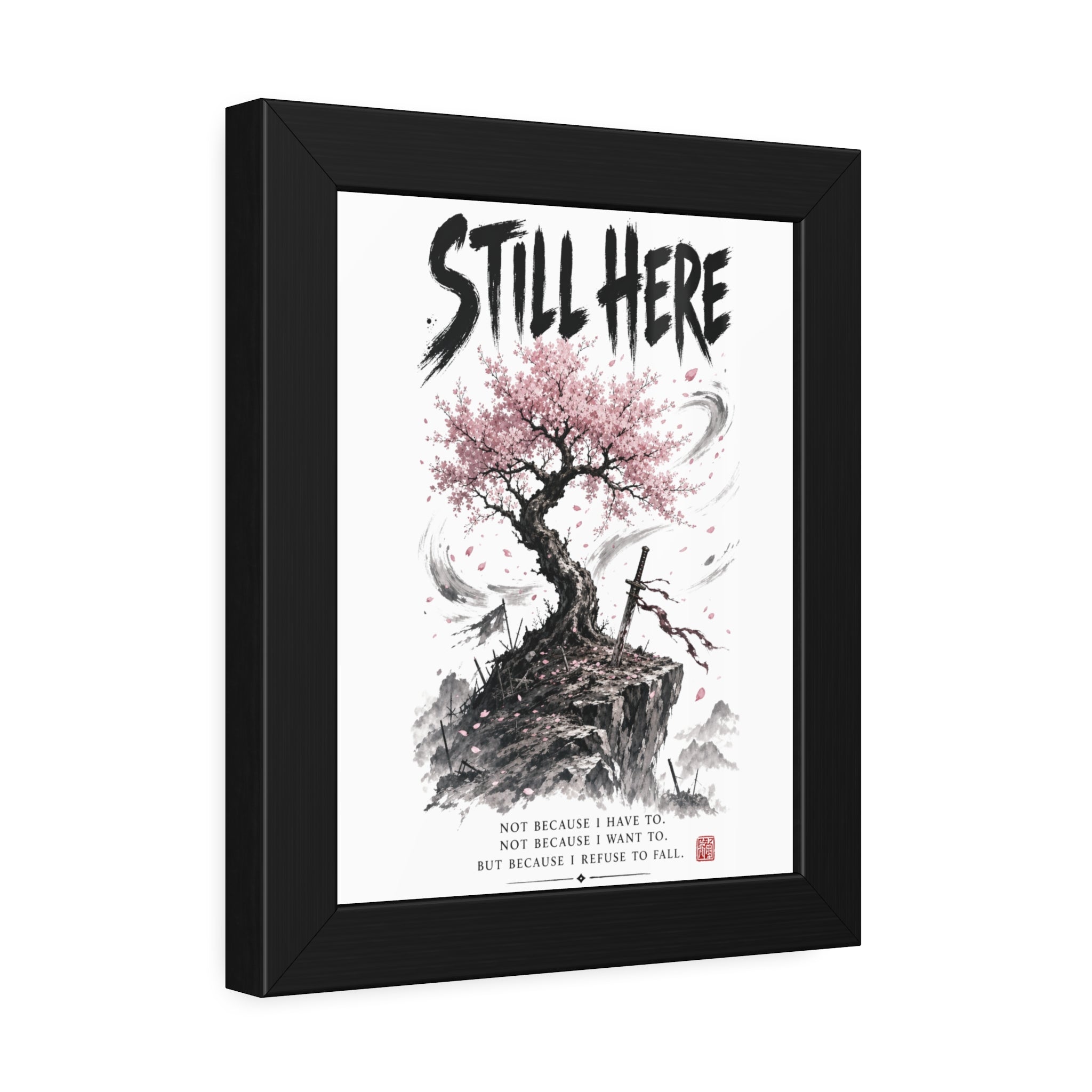 Framed Poster - "Still Here" Sakura Tree Resilience Art Print