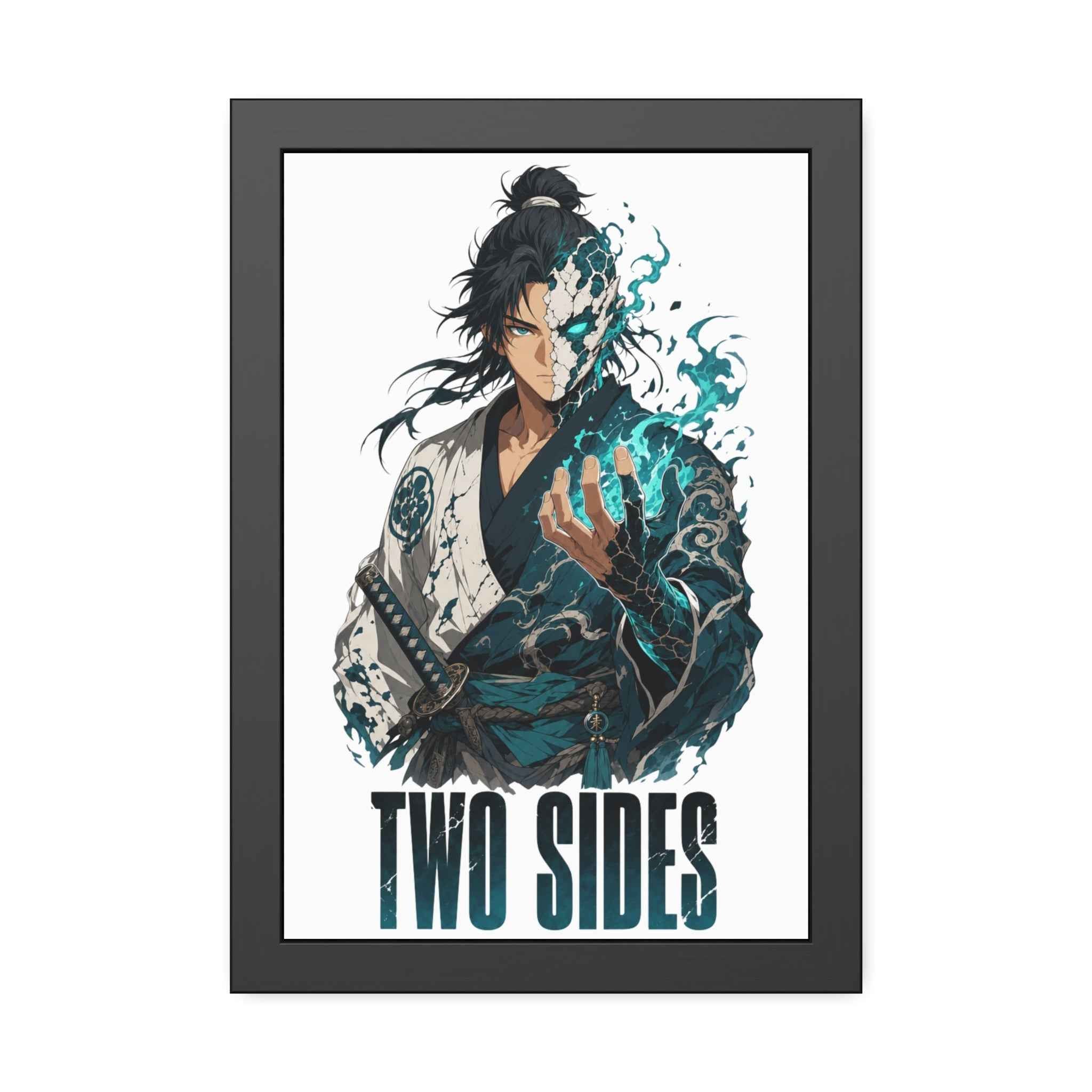 Two Sides Samurai Framed Art Print — Duality Warrior Poster