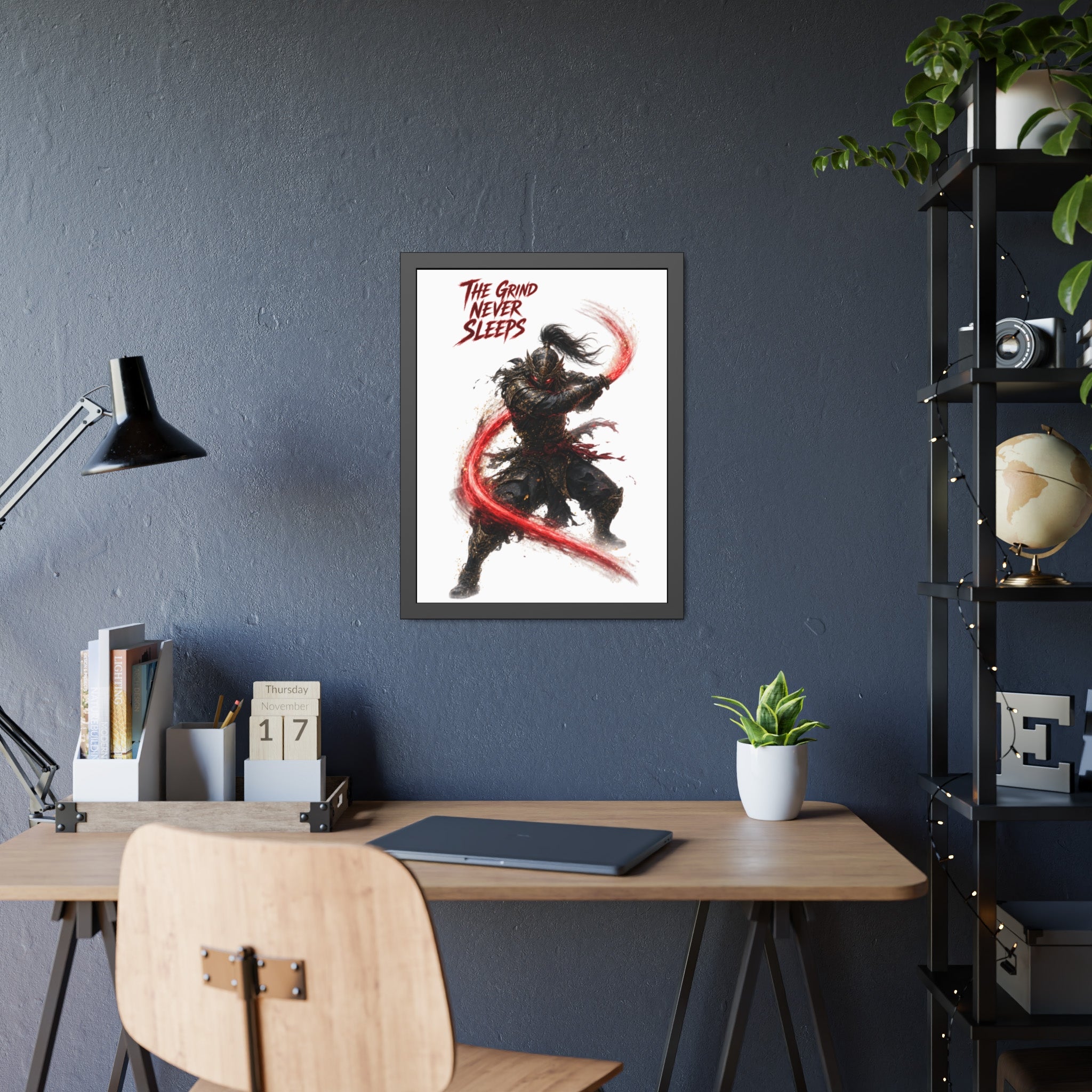 Framed Poster — 'The Grind Never Sleeps' Samurai Art Print