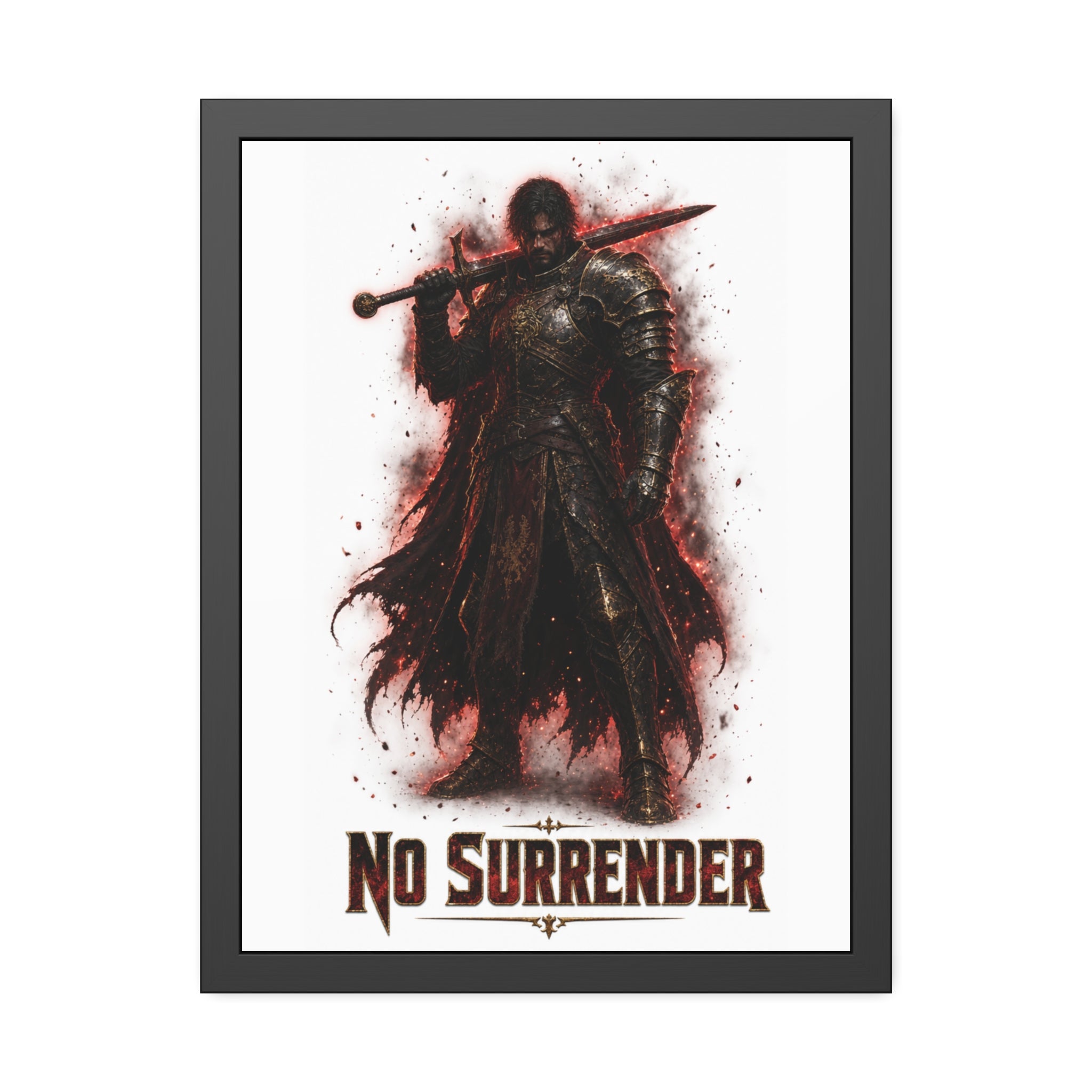 No Surrender Knight Framed Poster — Dark Fantasy Armor Wall Art