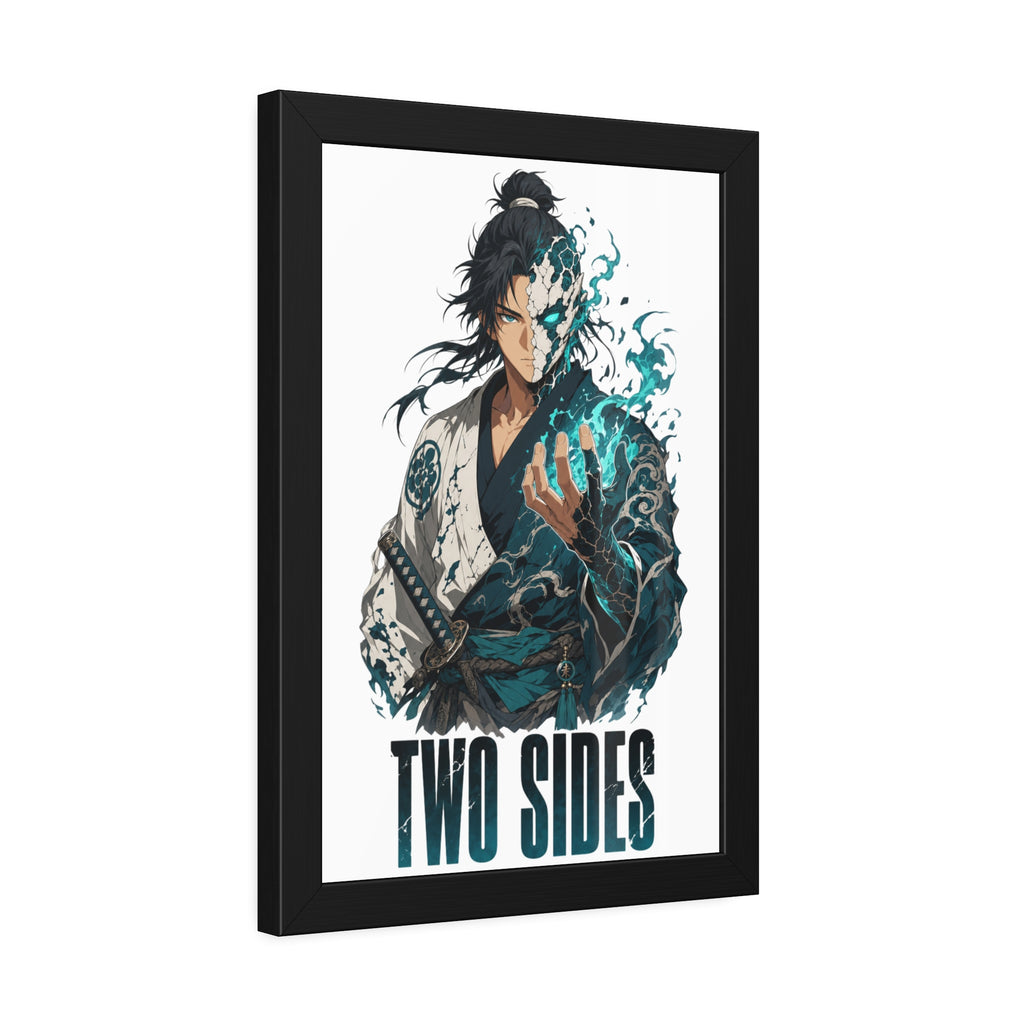 Two Sides Samurai Framed Art Print — Duality Warrior Poster