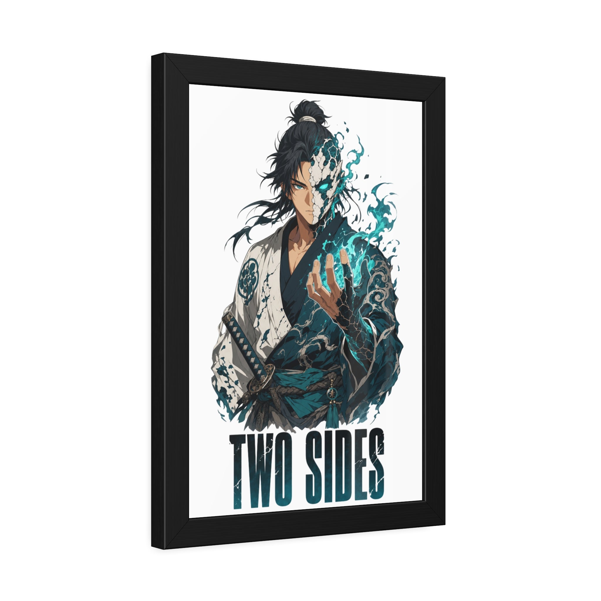 Two Sides Samurai Framed Art Print — Duality Warrior Poster