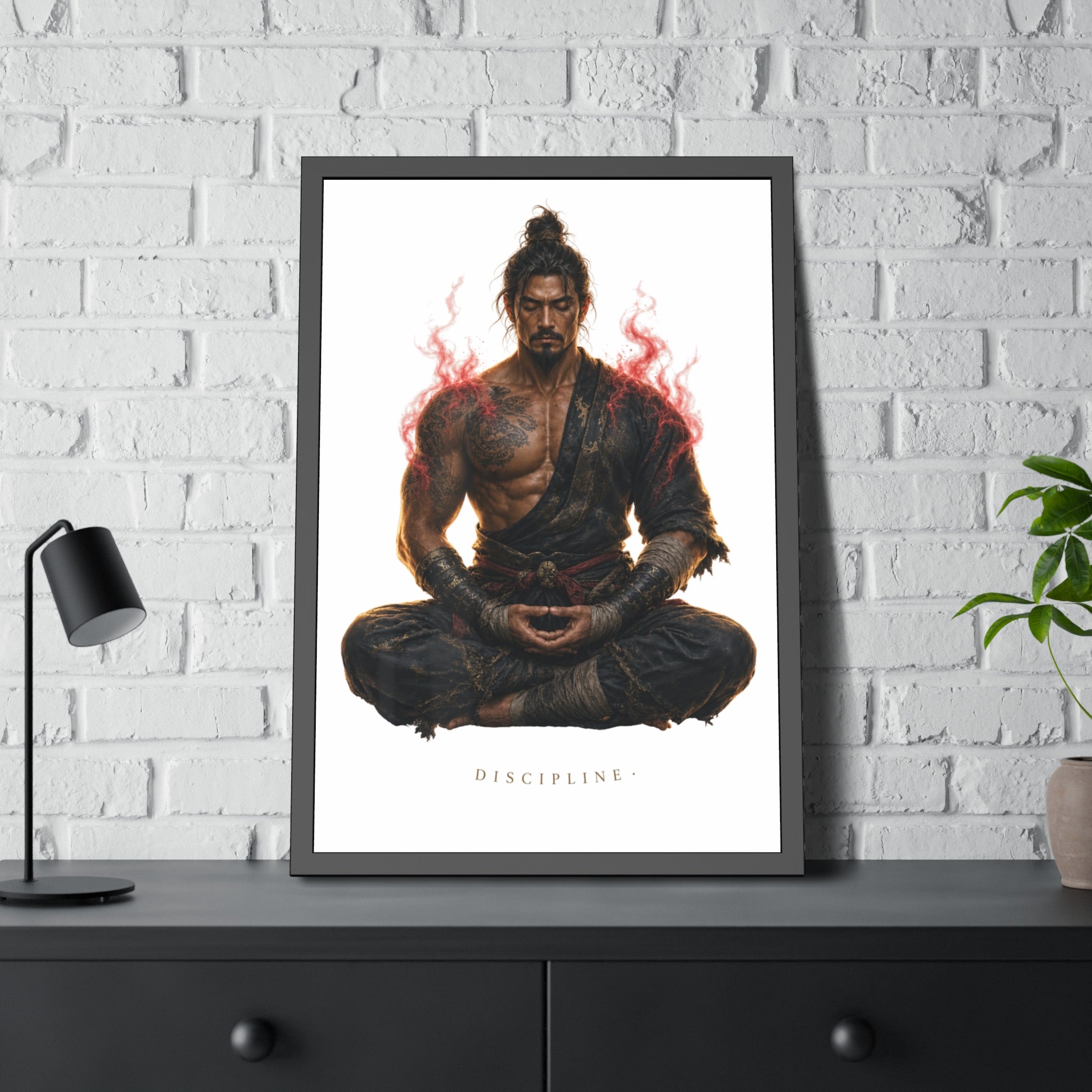 Framed Poster — 'Discipline' Meditating Samurai Art Print