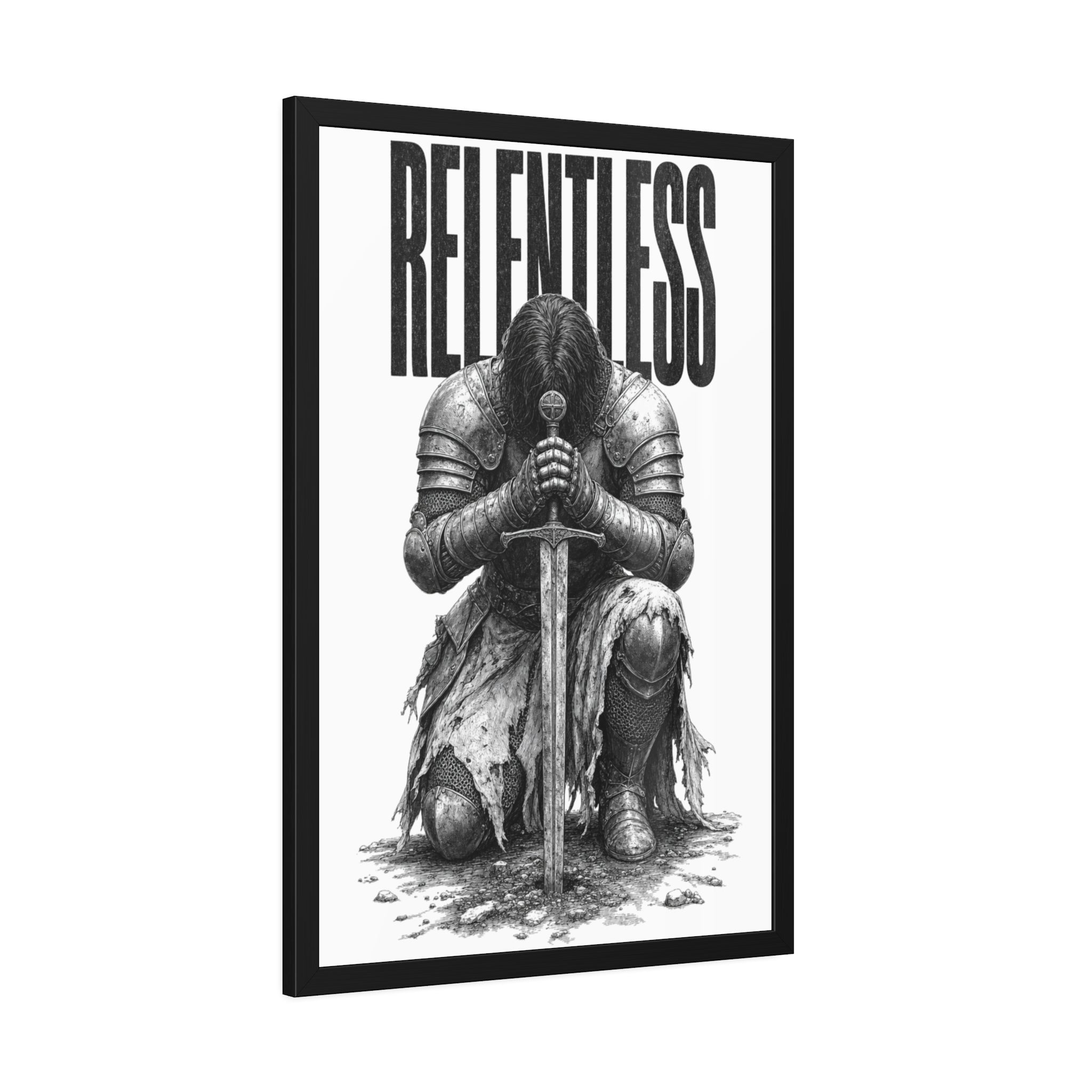 Relentless Knight Framed Paper Poster — Inspirational Medieval Armor Art