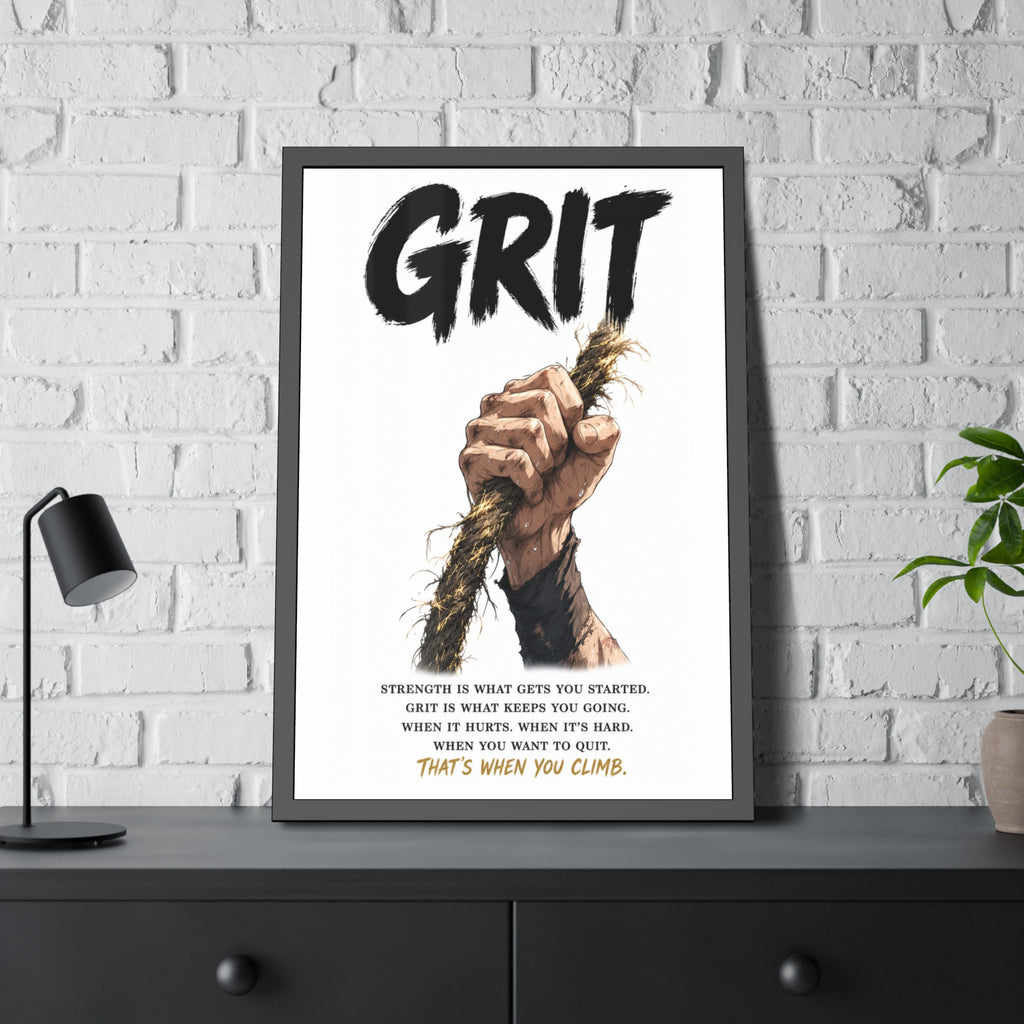 Grit Motivational Framed Poster — Inspirational Climbing Wall Art