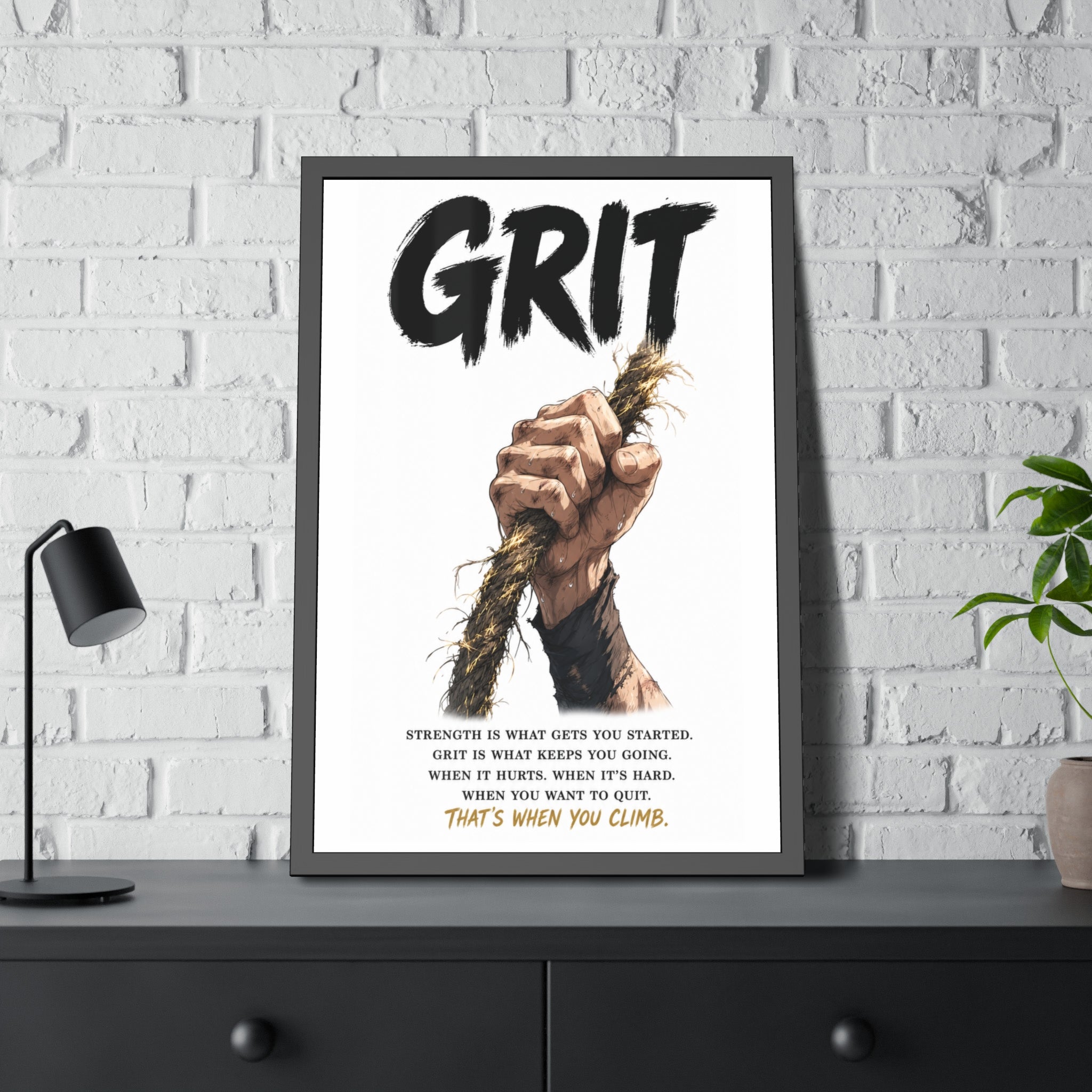 Grit Motivational Framed Poster — Inspirational Climbing Wall Art