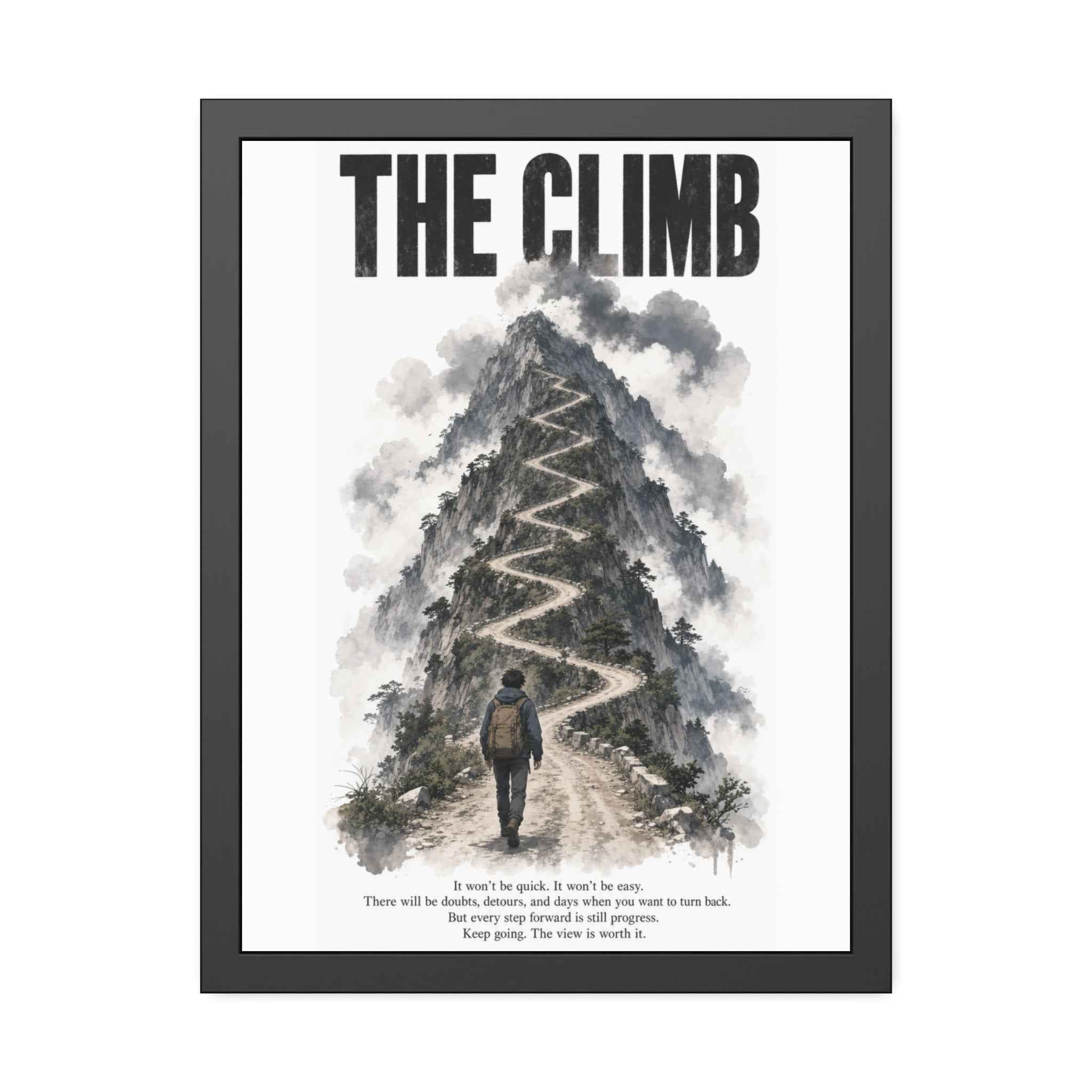 Framed Poster – "The Climb" Motivational Mountain Art Print