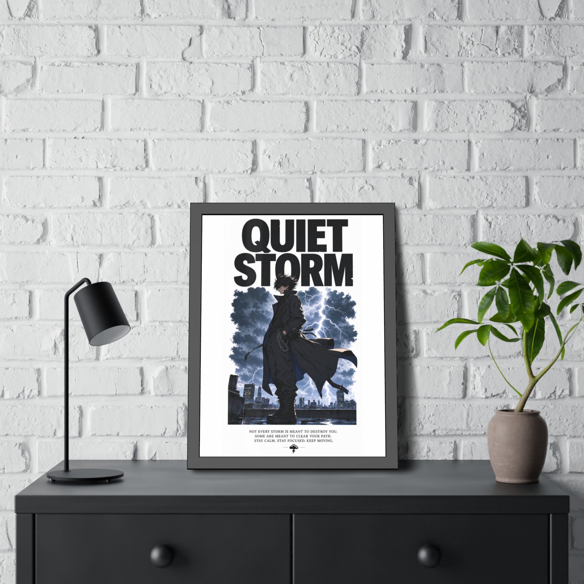 Framed Poster — "Quiet Storm" Dark Urban Lightning Art Print