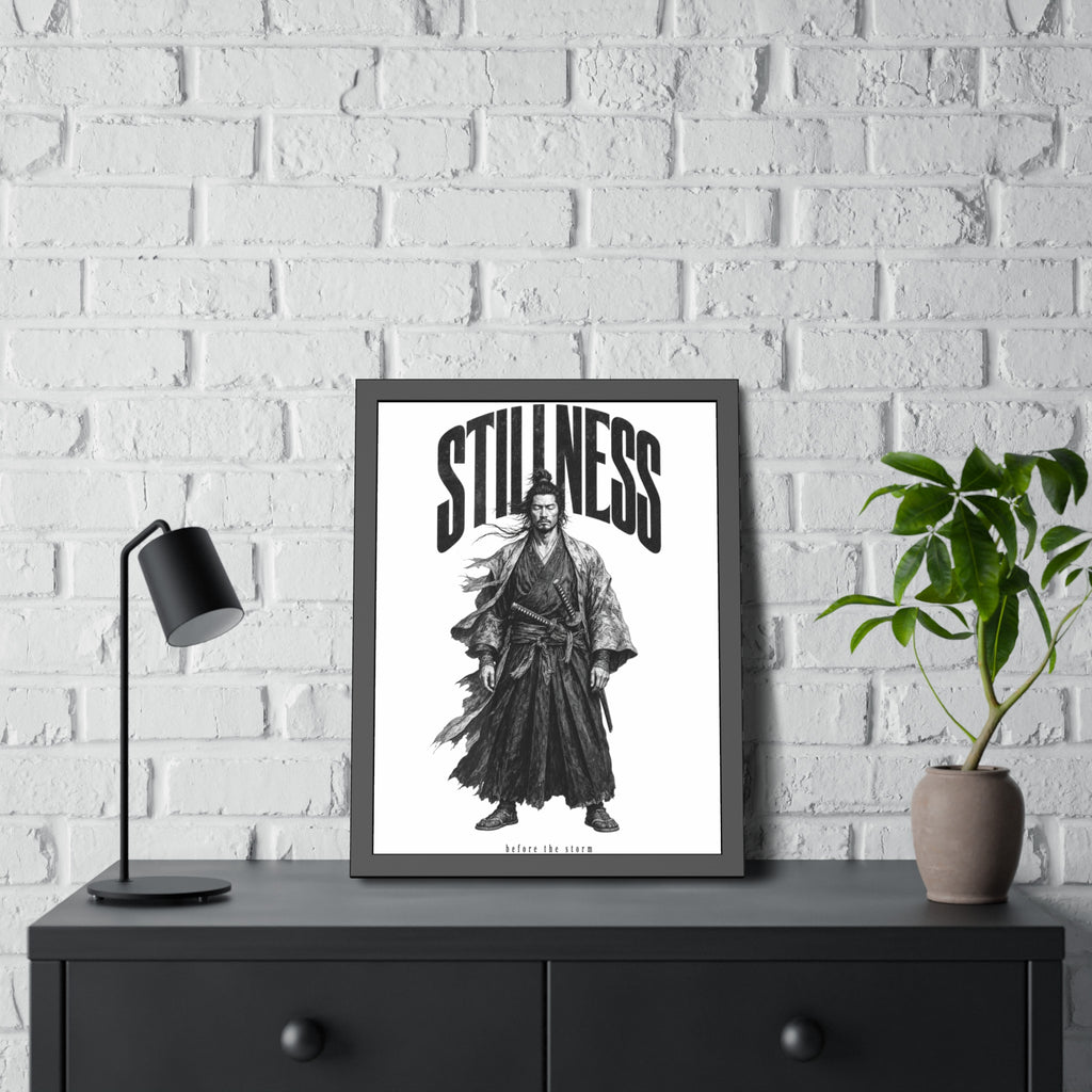 Stillness Samurai Framed Poster — 'Before the Storm' Black & White Warrior Art