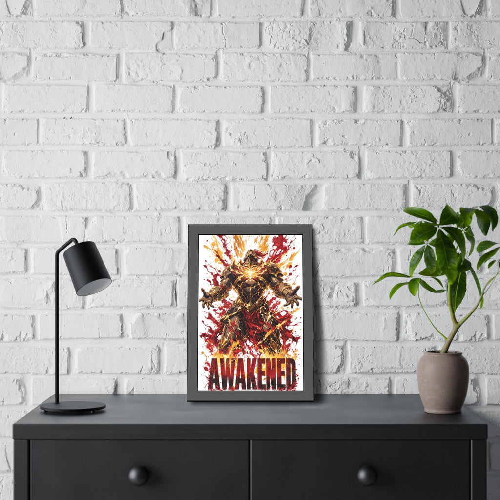 Awakened Fantasy Art Framed Poster — Fiery Hero Wall Print