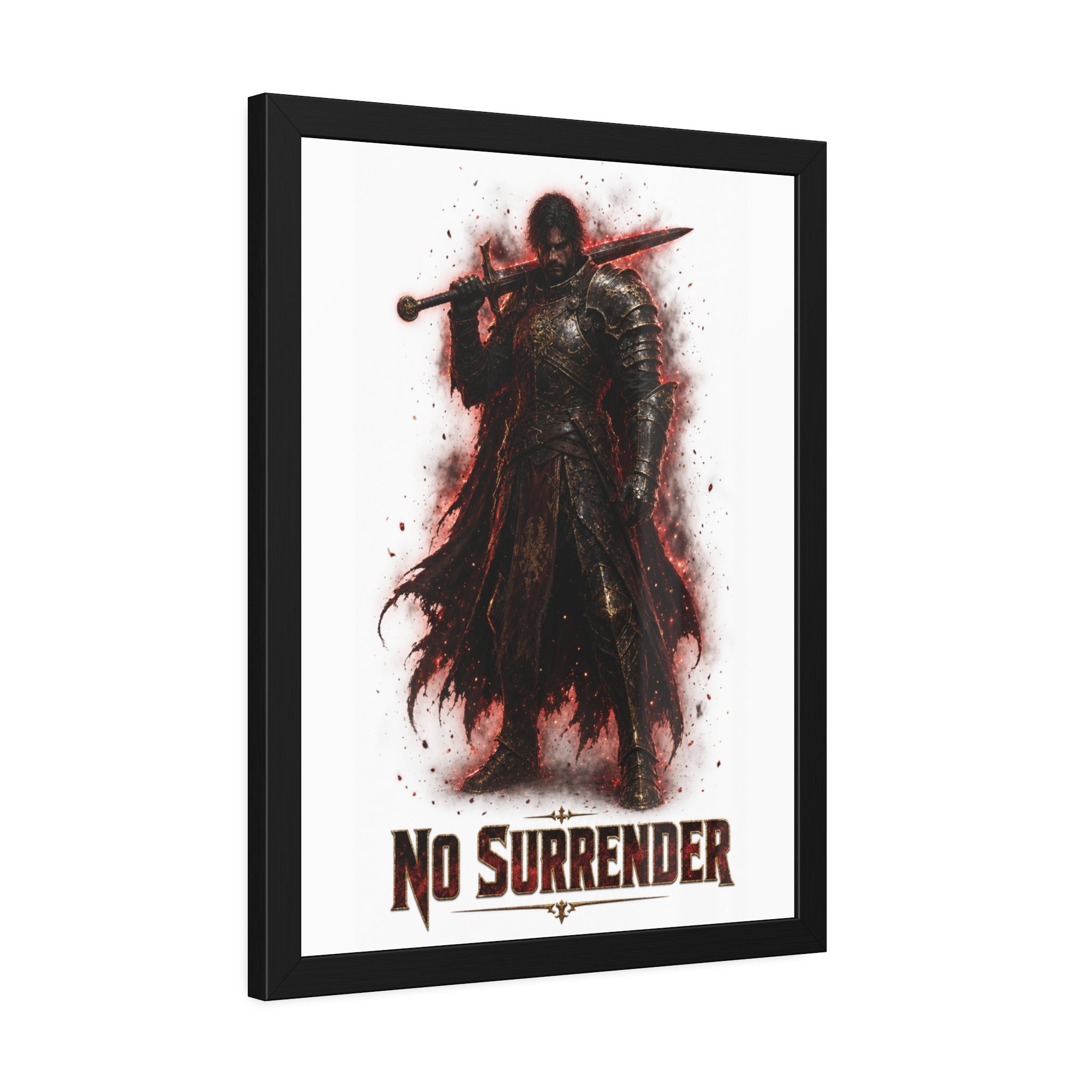 No Surrender Knight Framed Poster — Dark Fantasy Armor Wall Art