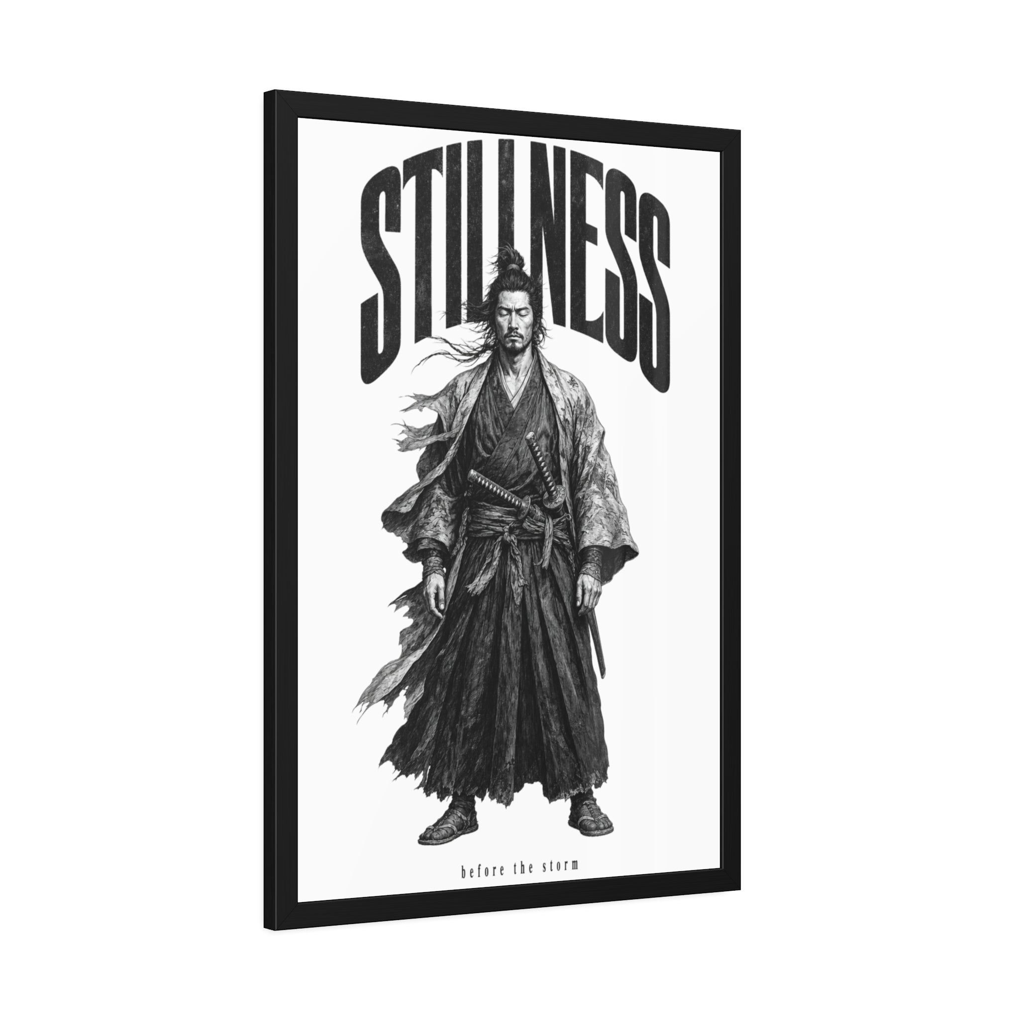 Stillness Samurai Framed Poster — 'Before the Storm' Black & White Warrior Art