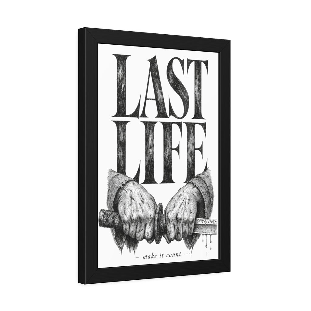 Framed Poster – "Last Life" Black & White Illustrated Art Print