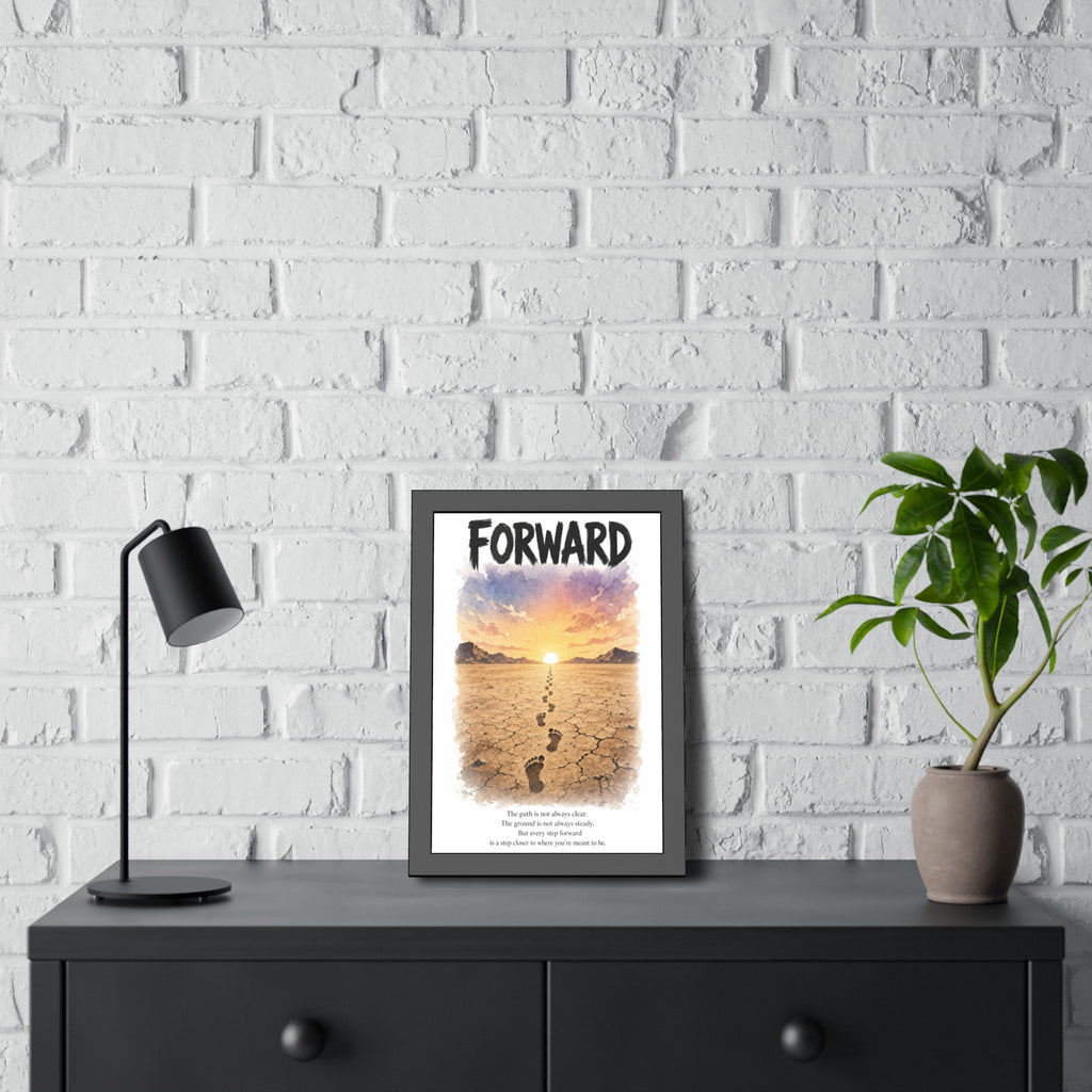 Framed Poster - 'Forward' Motivational Desert Sunrise Wall Art with Inspirational Quote