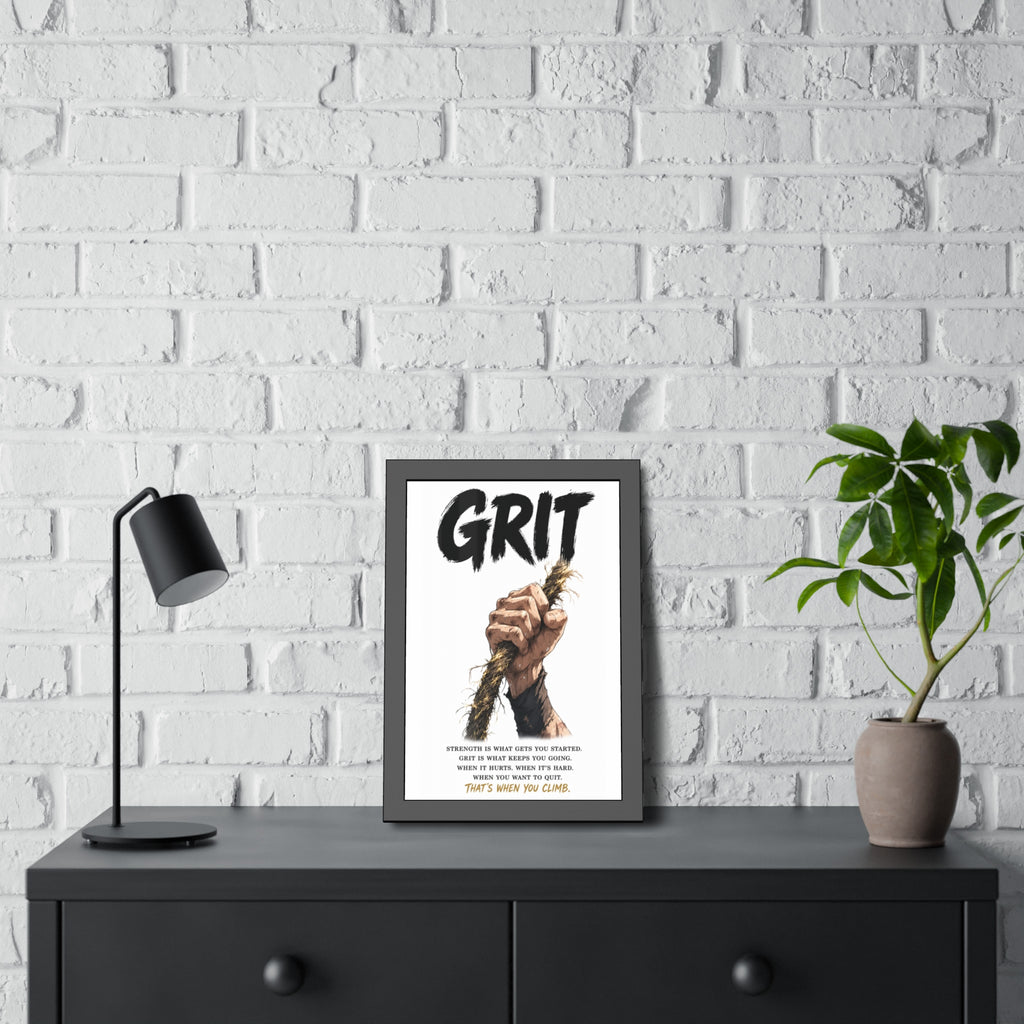 Grit Motivational Framed Poster — Inspirational Climbing Wall Art