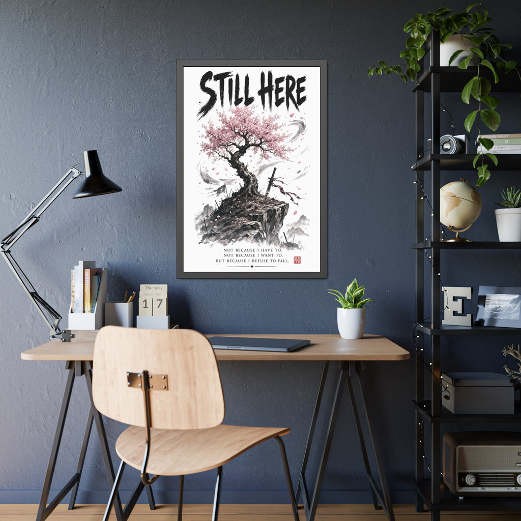 Framed Poster - "Still Here" Sakura Tree Resilience Art Print