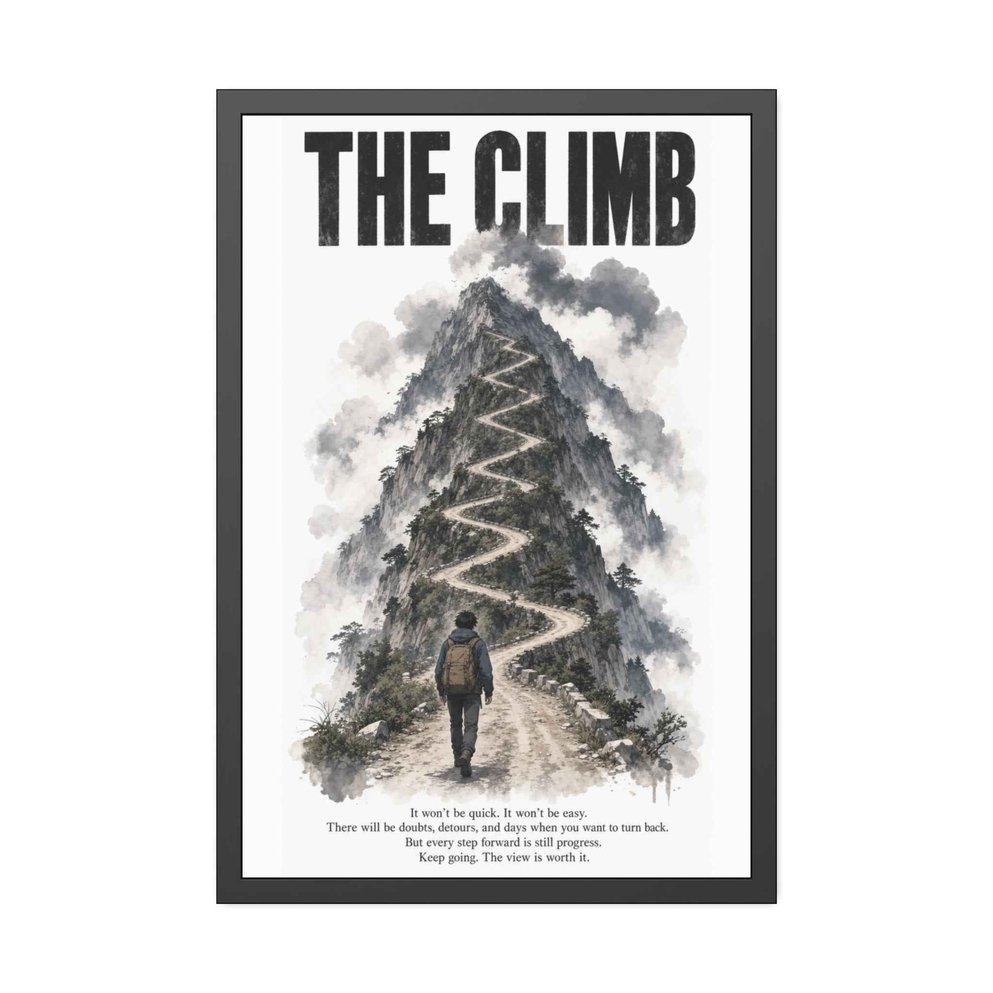 Framed Poster – "The Climb" Motivational Mountain Art Print