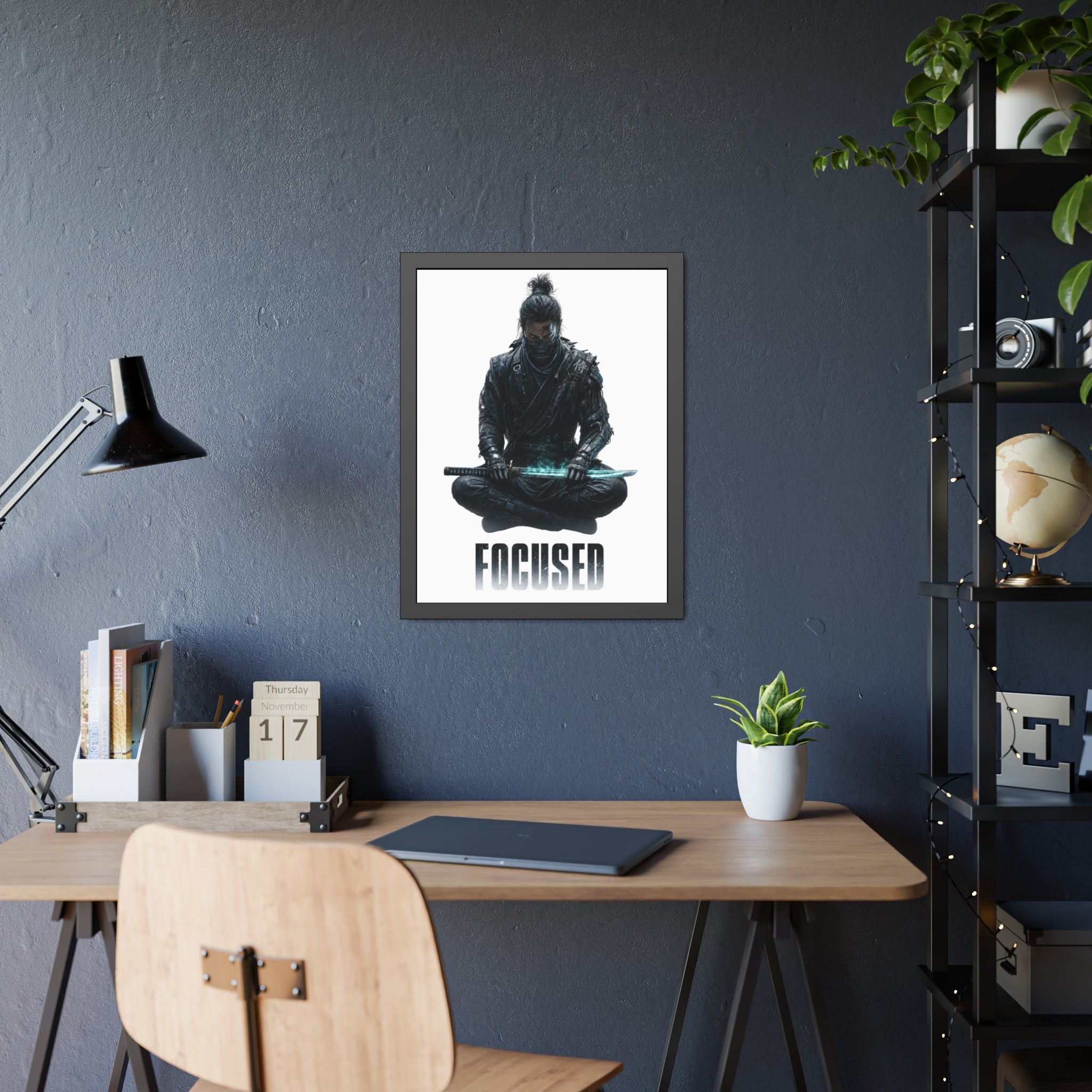 Focused Samurai Framed Poster — Motivational Wall Art