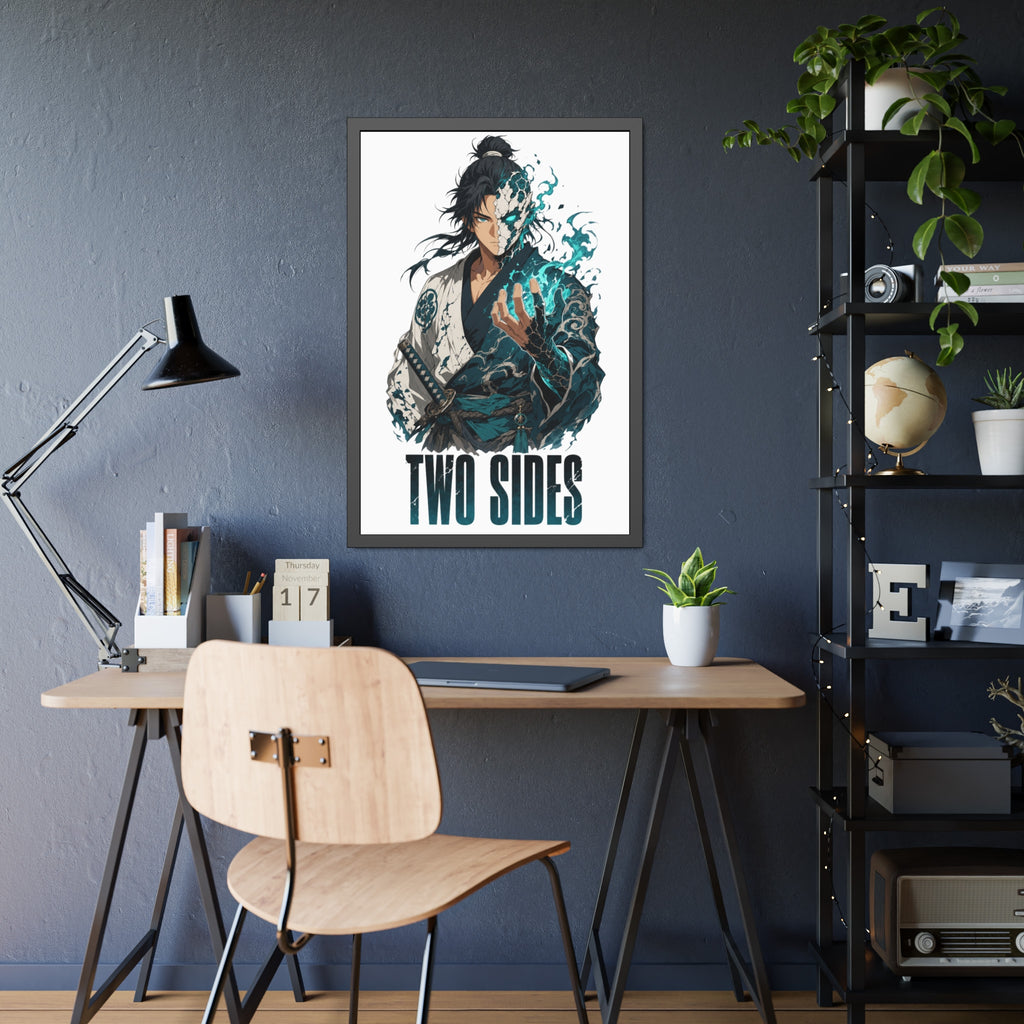 Two Sides Samurai Framed Art Print — Duality Warrior Poster