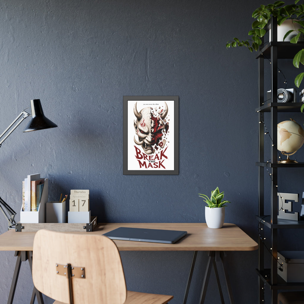 Framed Poster — 'Break the Mask' Oni Horror Art Print