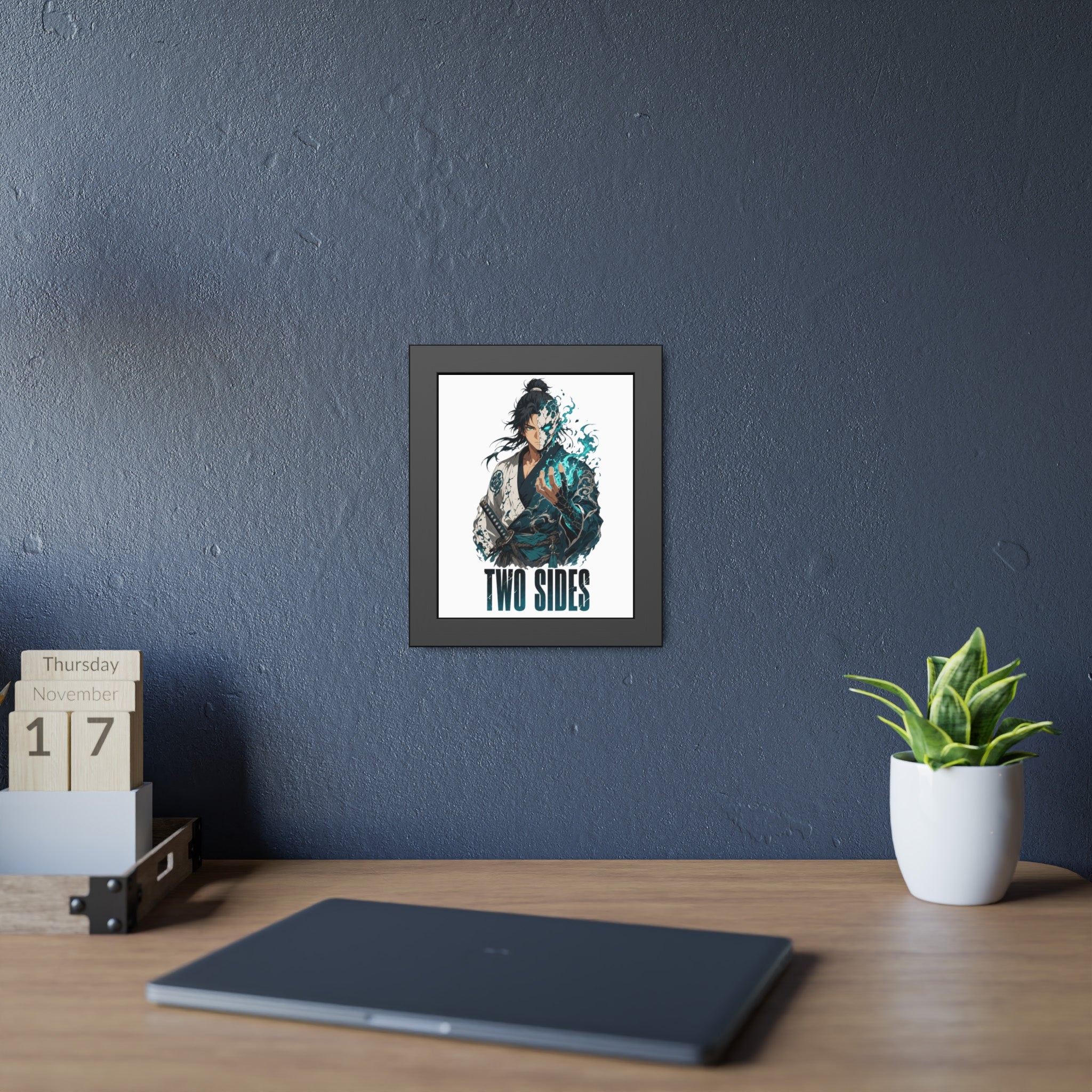 Two Sides Samurai Framed Art Print — Duality Warrior Poster