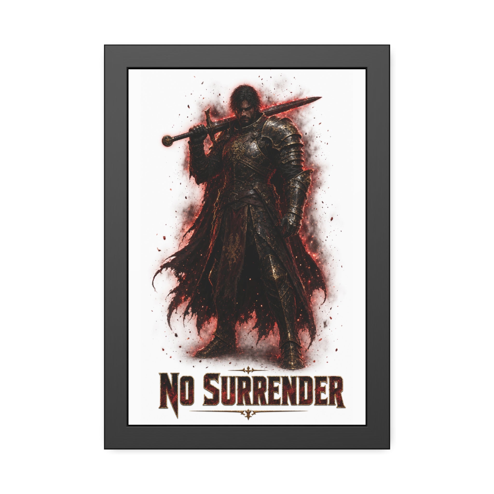 No Surrender Knight Framed Poster — Dark Fantasy Armor Wall Art