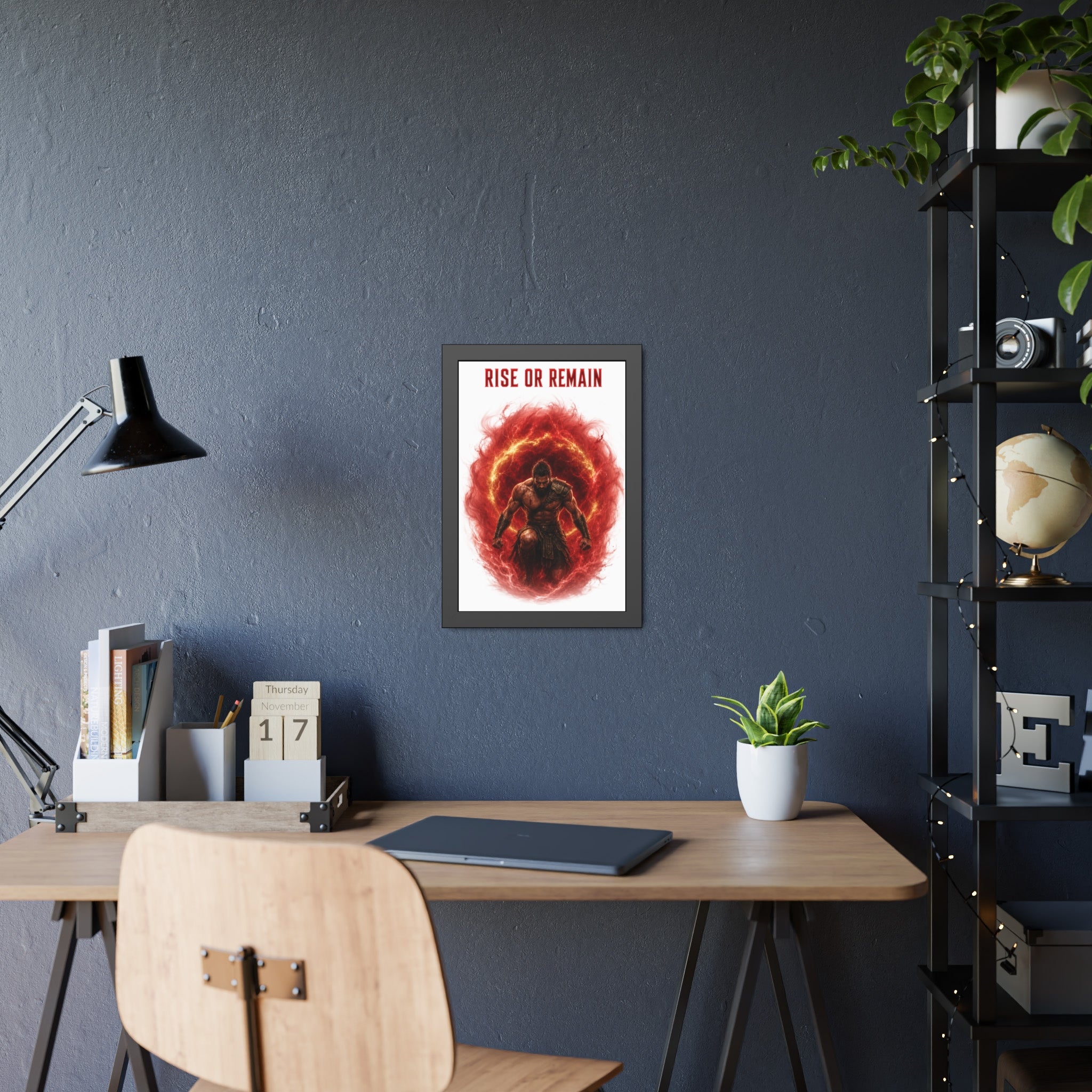 Framed Poster — "Rise or Remain" Spartan Warrior Wall Art