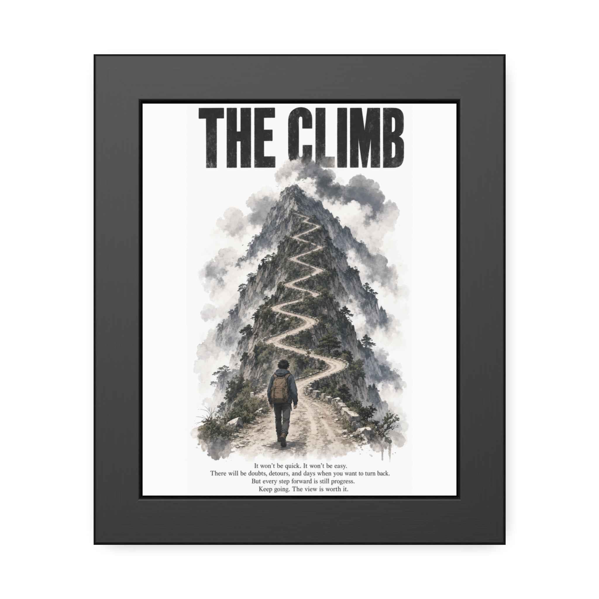 Framed Poster – "The Climb" Motivational Mountain Art Print