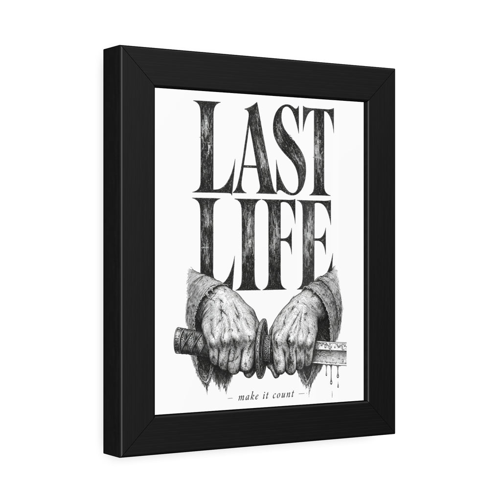 Framed Poster – "Last Life" Black & White Illustrated Art Print