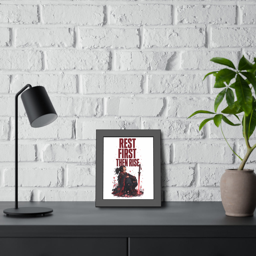 Framed Poster — "Rest First Then Rise" Inspirational Samurai Wall Art