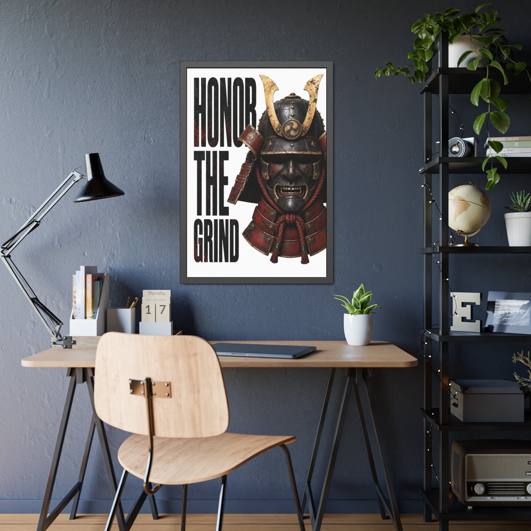 Honor the Grind Samurai Poster — Motivational Framed Art Print