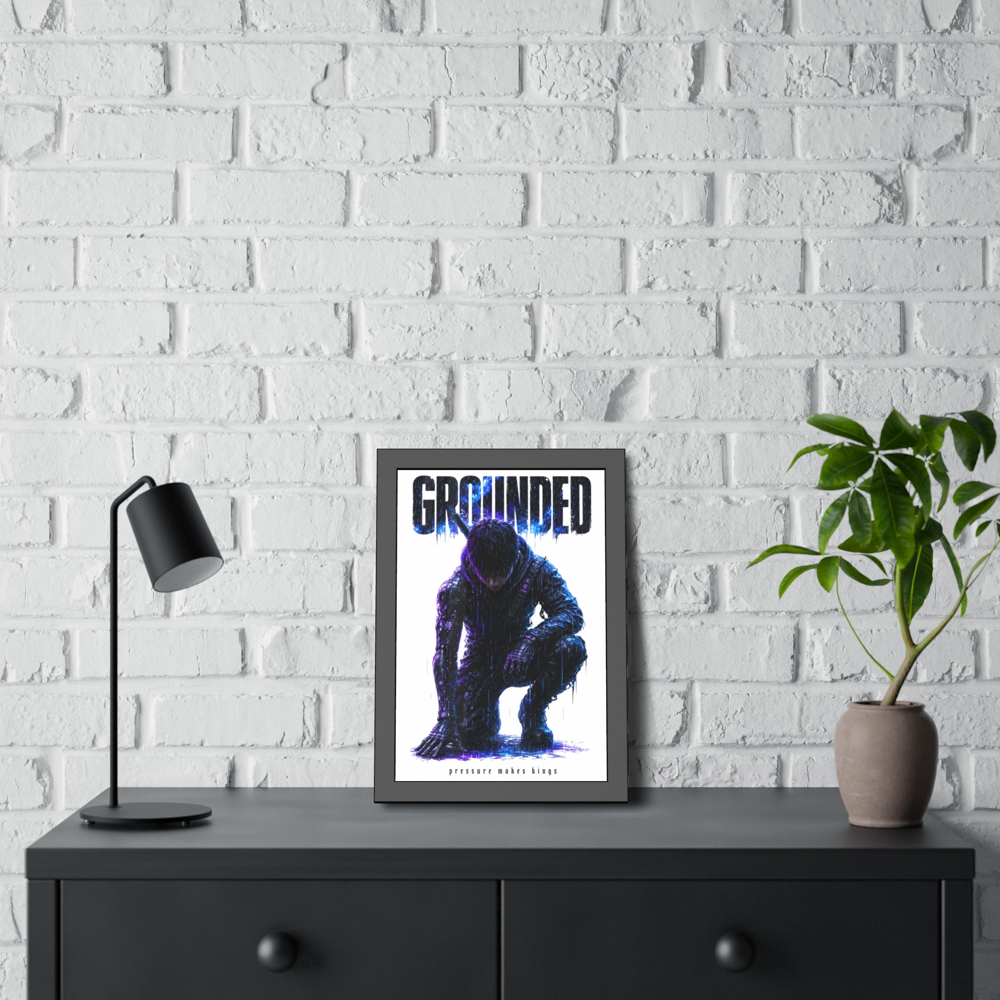Framed Poster — 'GROUNDED' Motivational Sci‑Fi Art